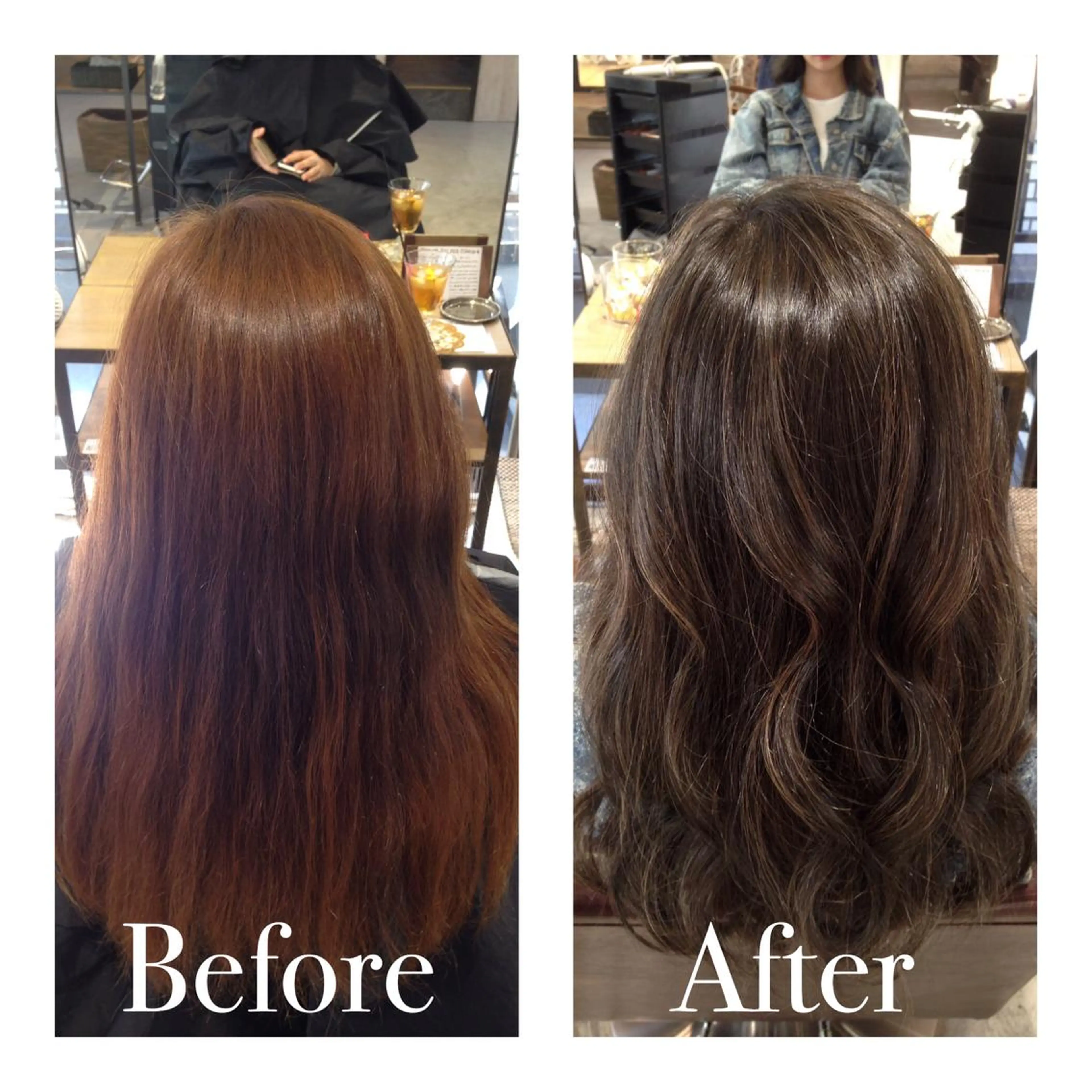 ミディアム セミロング ロング カラー パーマ アオガミ （前髪顔周りカット）のヘアスタイル