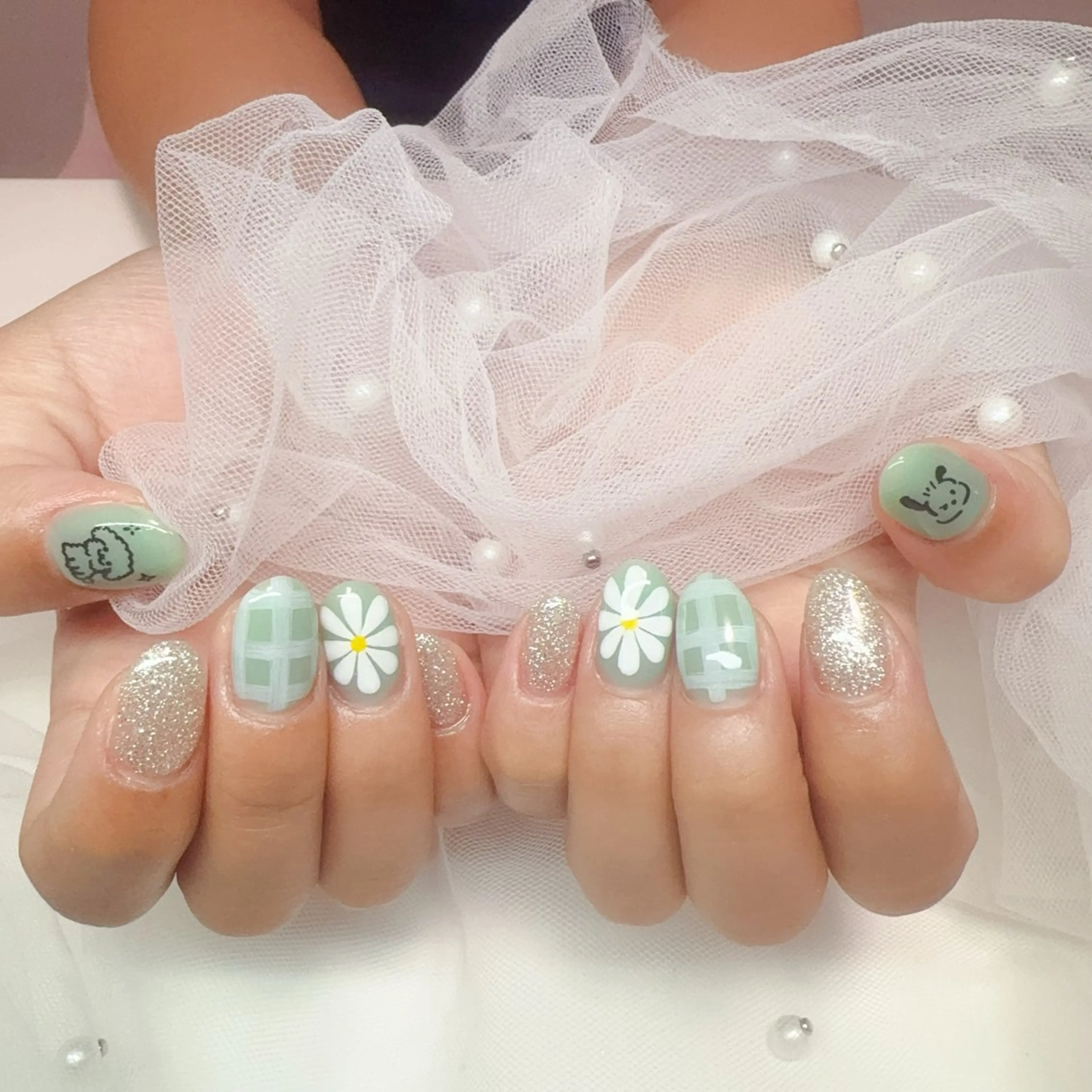 ネイル オーロラネイル チークネイル 長さ出し ジェルネイル キラキラネイル ハンドネイル YUYI.nail salonのネイルデザイン