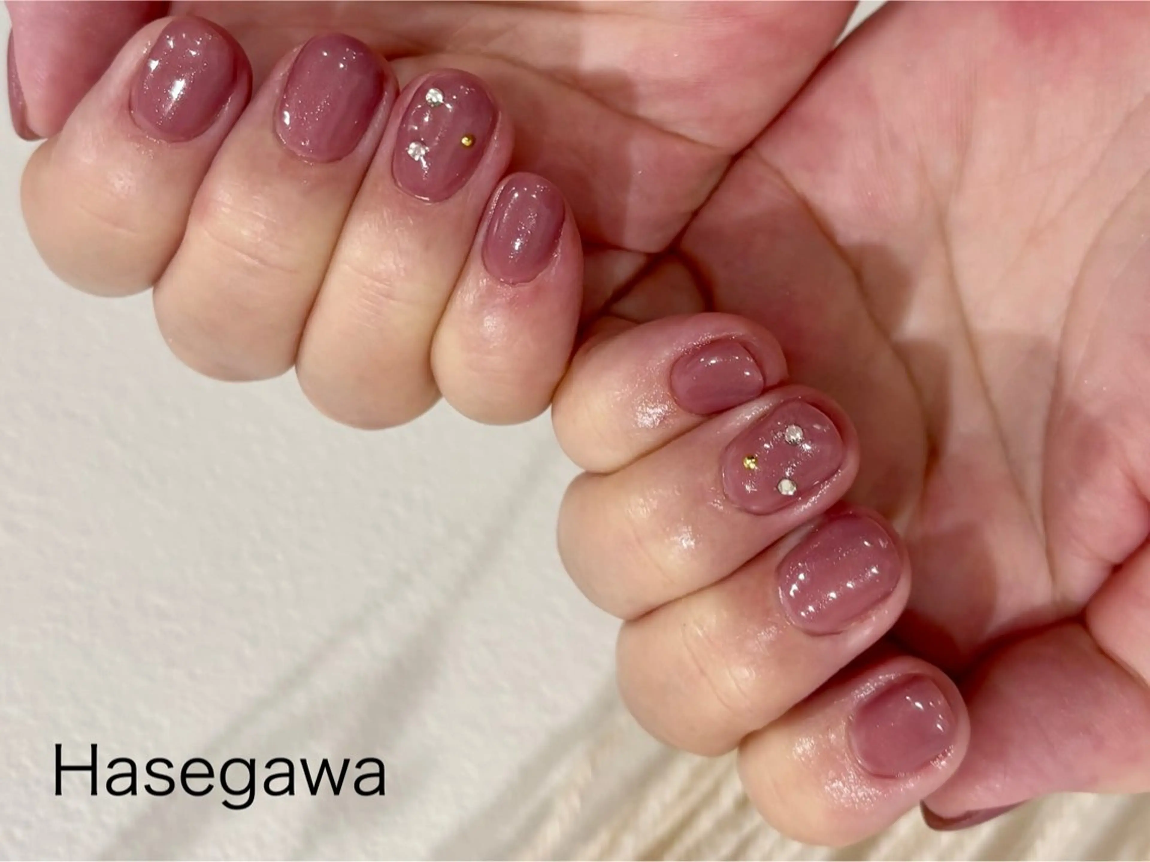 ネイル アートネイル ピンク ストーンネイル ハンドネイル DROP所属・DROP 長谷川のネイルデザイン