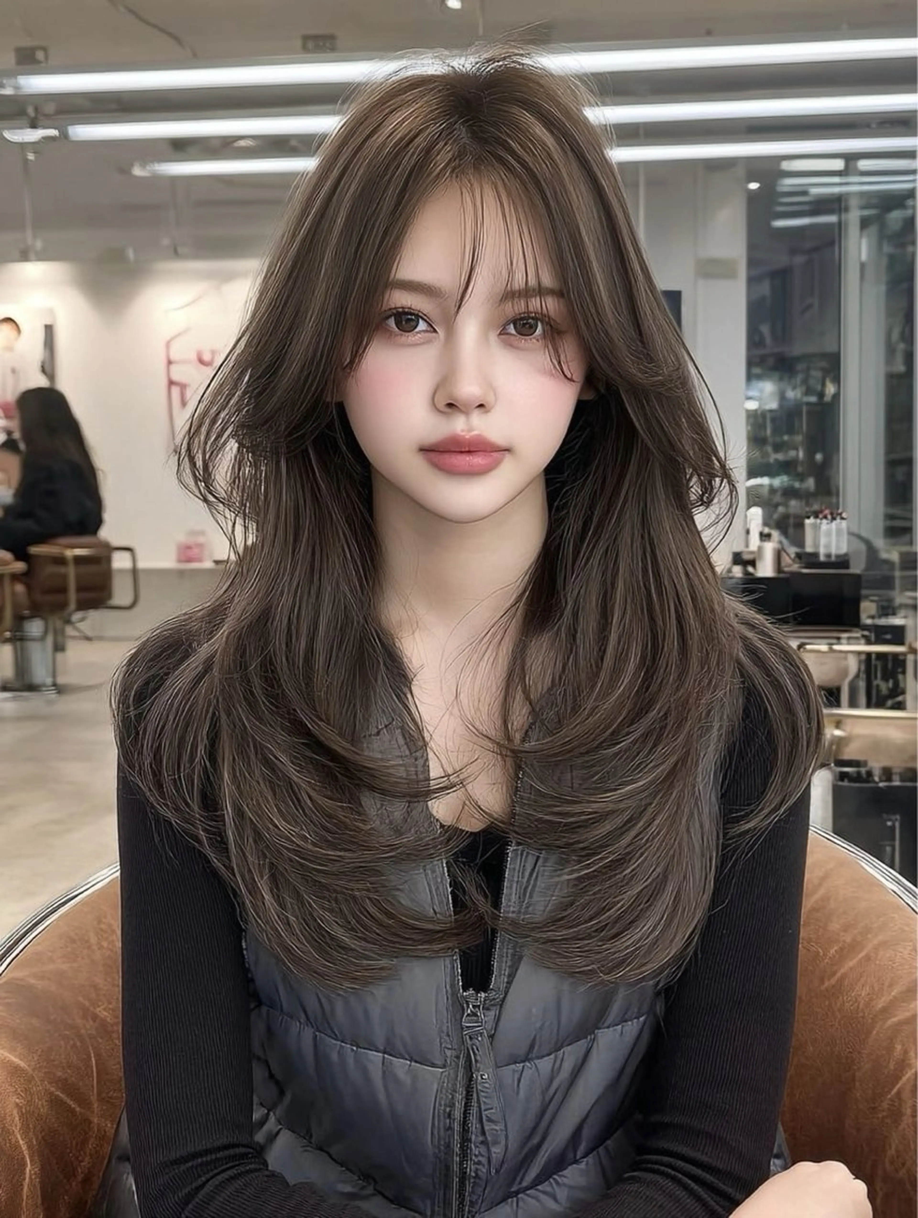 ロング カラー 切りっぱなしボブ ロングレイヤー ベージュカラー ブリーチ ケアブリーチ カット ヘアカラー トリートメント 似合わせカットカラー りおなのヘアスタイル