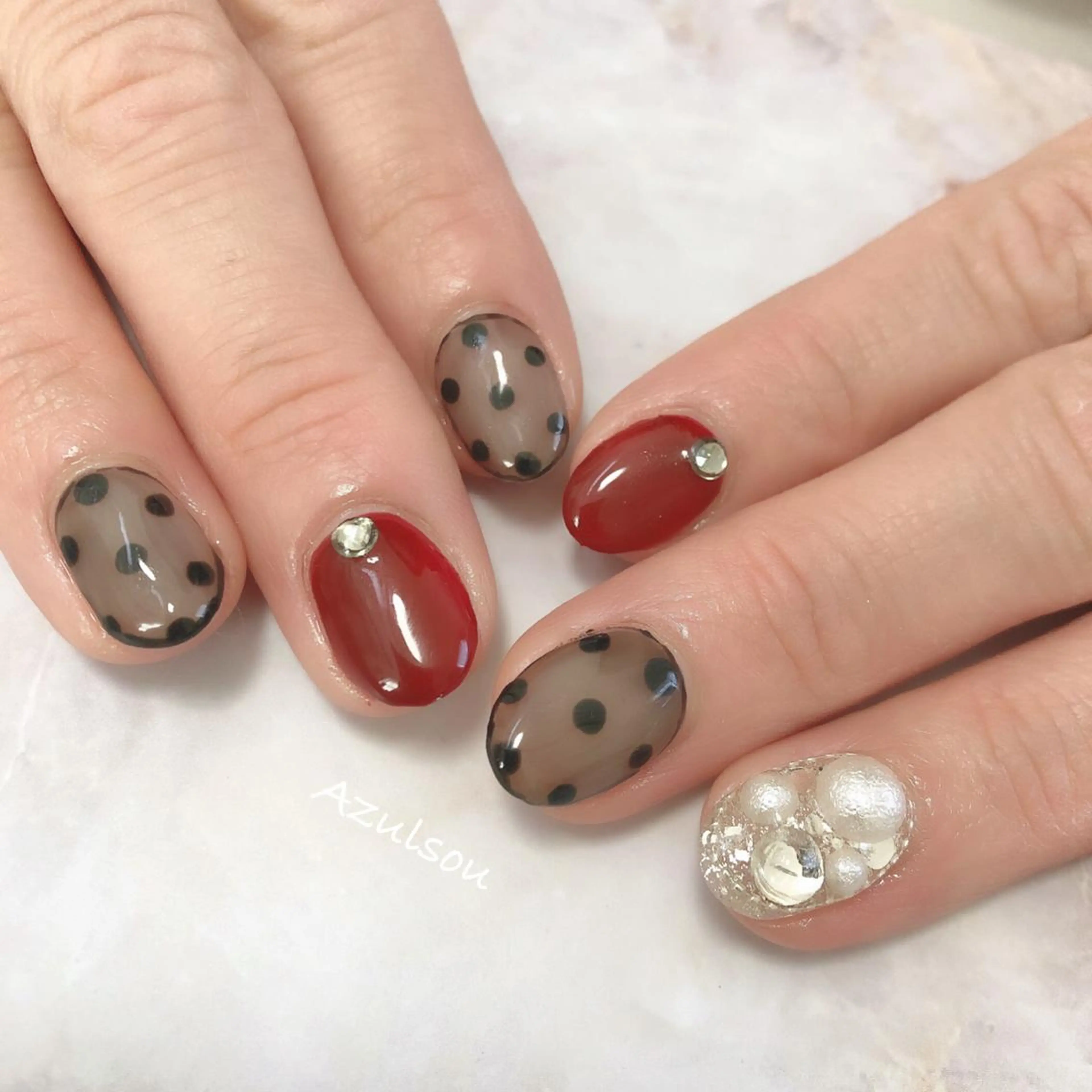 ネイル ボルドー ジェルネイル 韓国ネイル ミラーネイル 持ち込み Azulsou 廣川愛のネイルデザイン