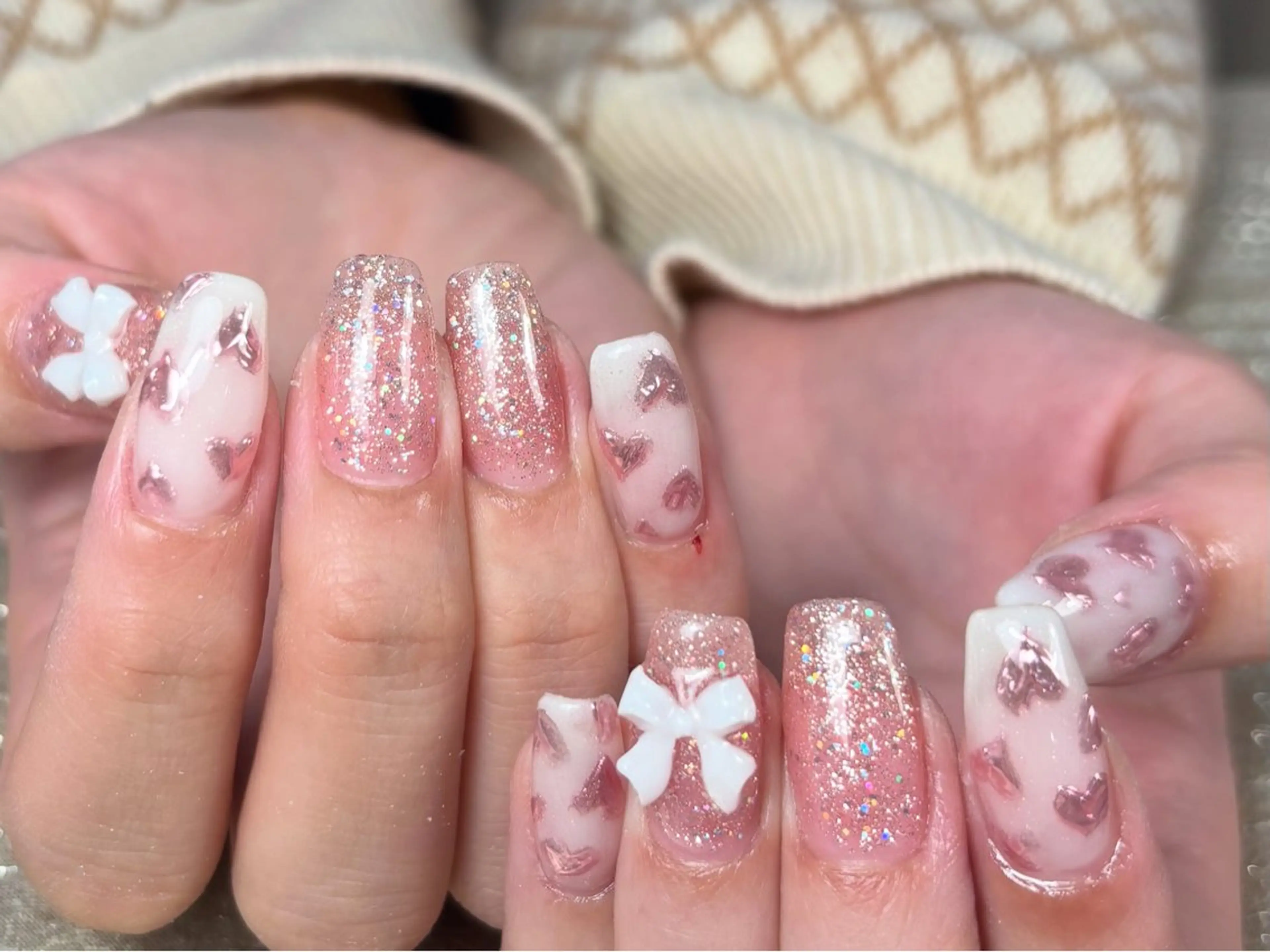 ネイル アートネイル ジェルネイル ハート ミラーネイル 持ち込み Salute本店 🦋仲原里佳のネイルデザイン