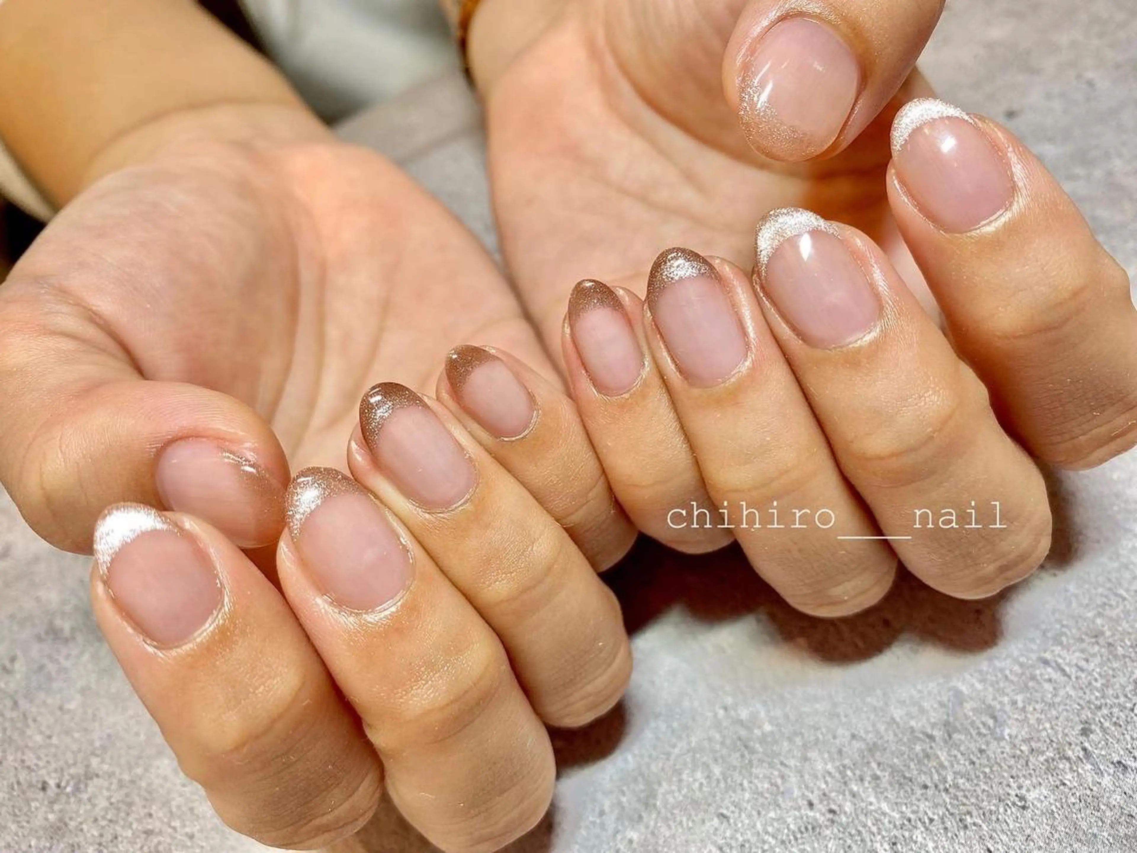 セミロング カラー ネイル アートネイル フレンチネイル ジェルネイル マグネットネイル マグネットフレンチ ハンドネイル beauty salon ma'am所属・chihiro 小路ネイルのネイルデザイン