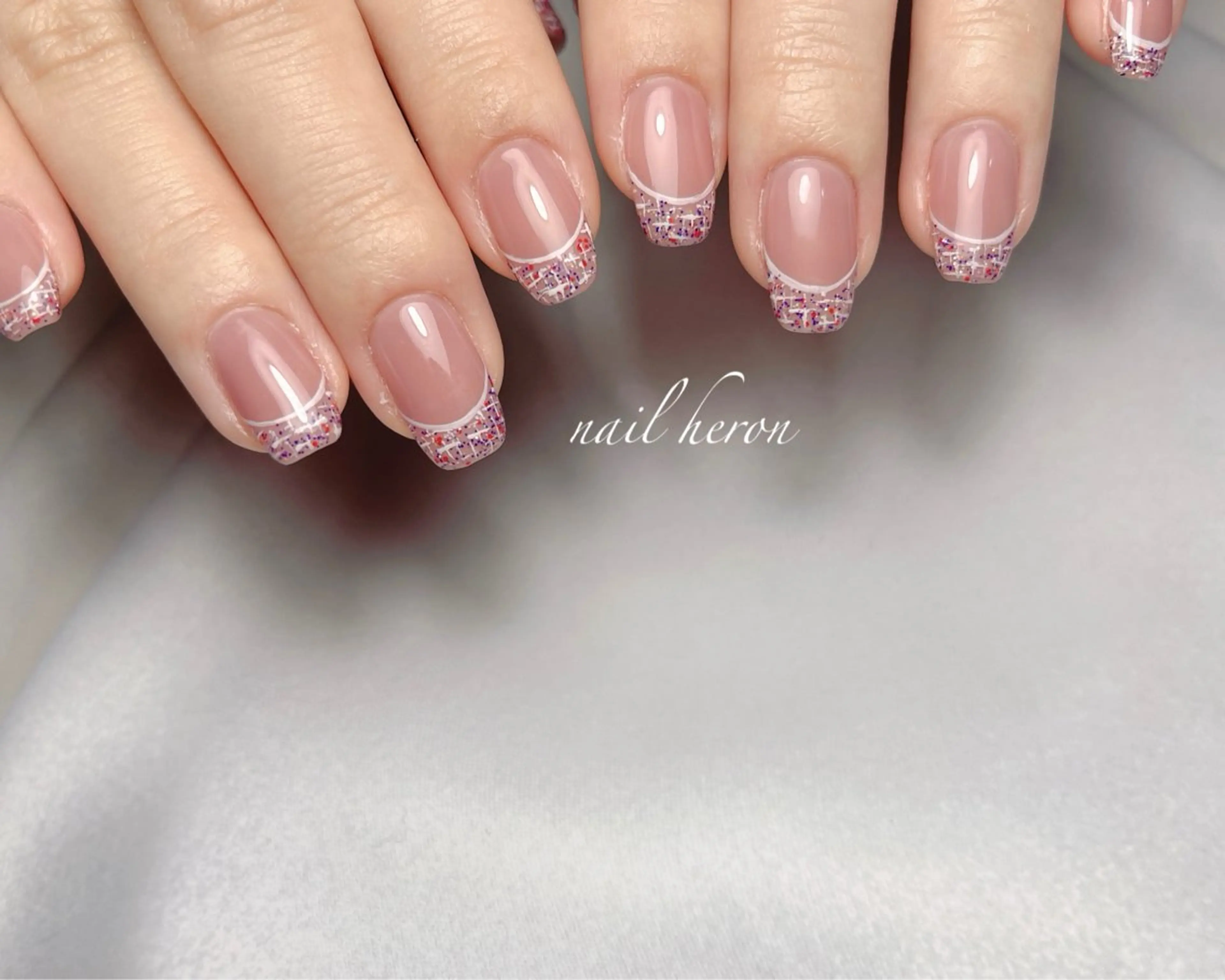 ネイル ピンク ツイードネイル ハンドネイル nail heron所属・saki_ nail heronのネイルデザイン
