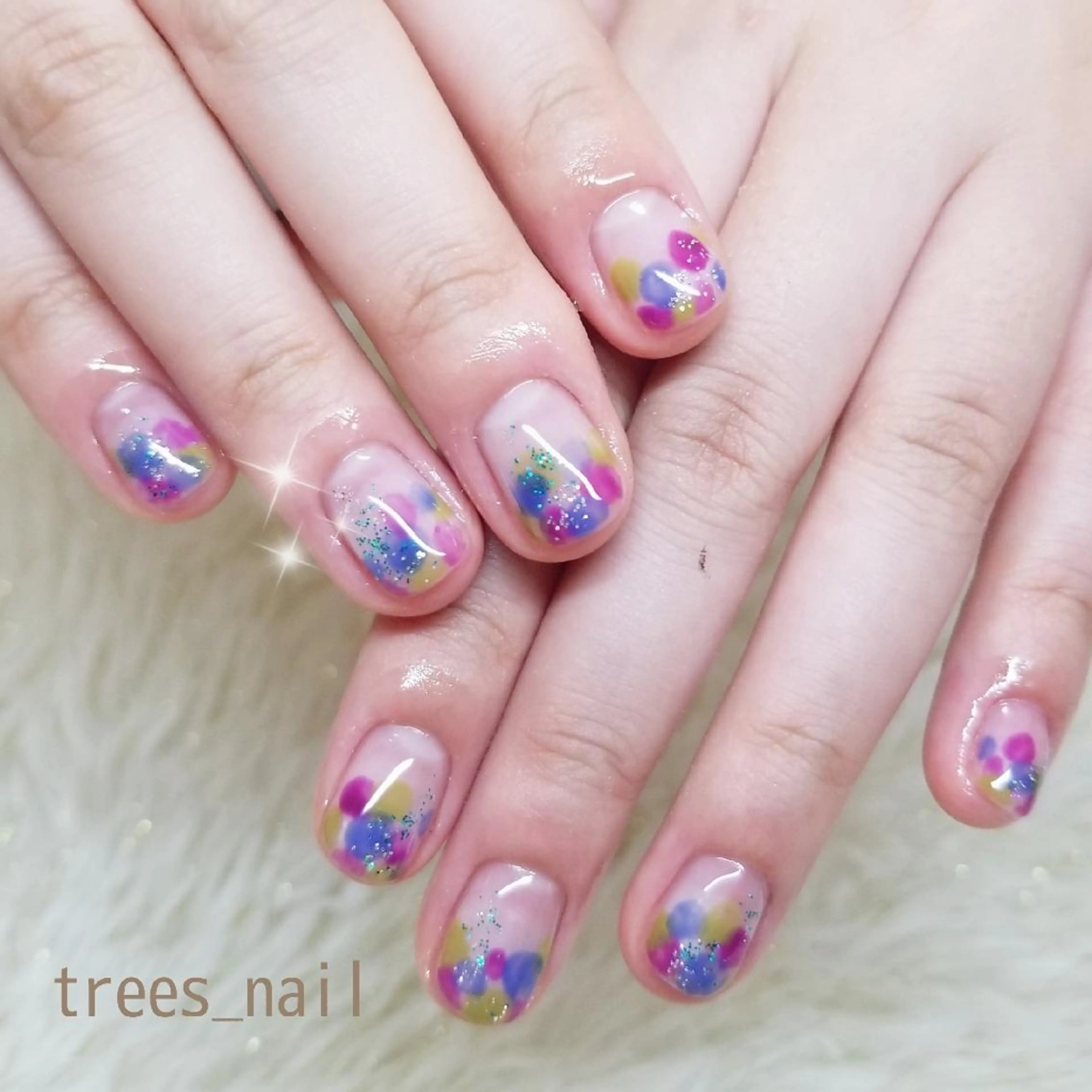 ネイル ジェルネイル パラジェル ショートネイル 夏ネイル ハンドネイル フットネイル trees_ nailのネイルデザイン
