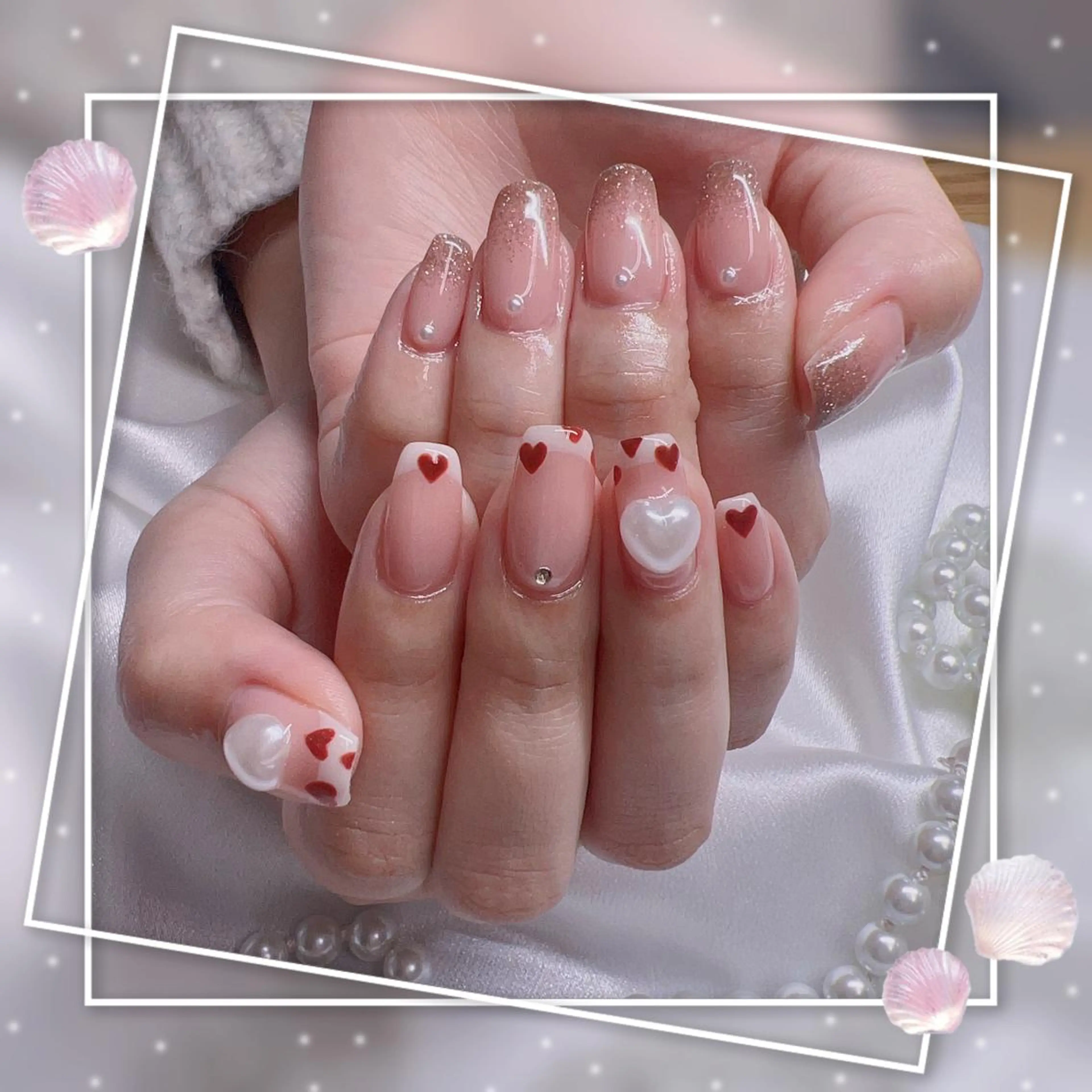 ネイル フレンチネイル キラキラネイル 韓国ネイル マグネットネイル マグネットフレンチ ハンドネイル Chill Nailsalonのネイルデザイン