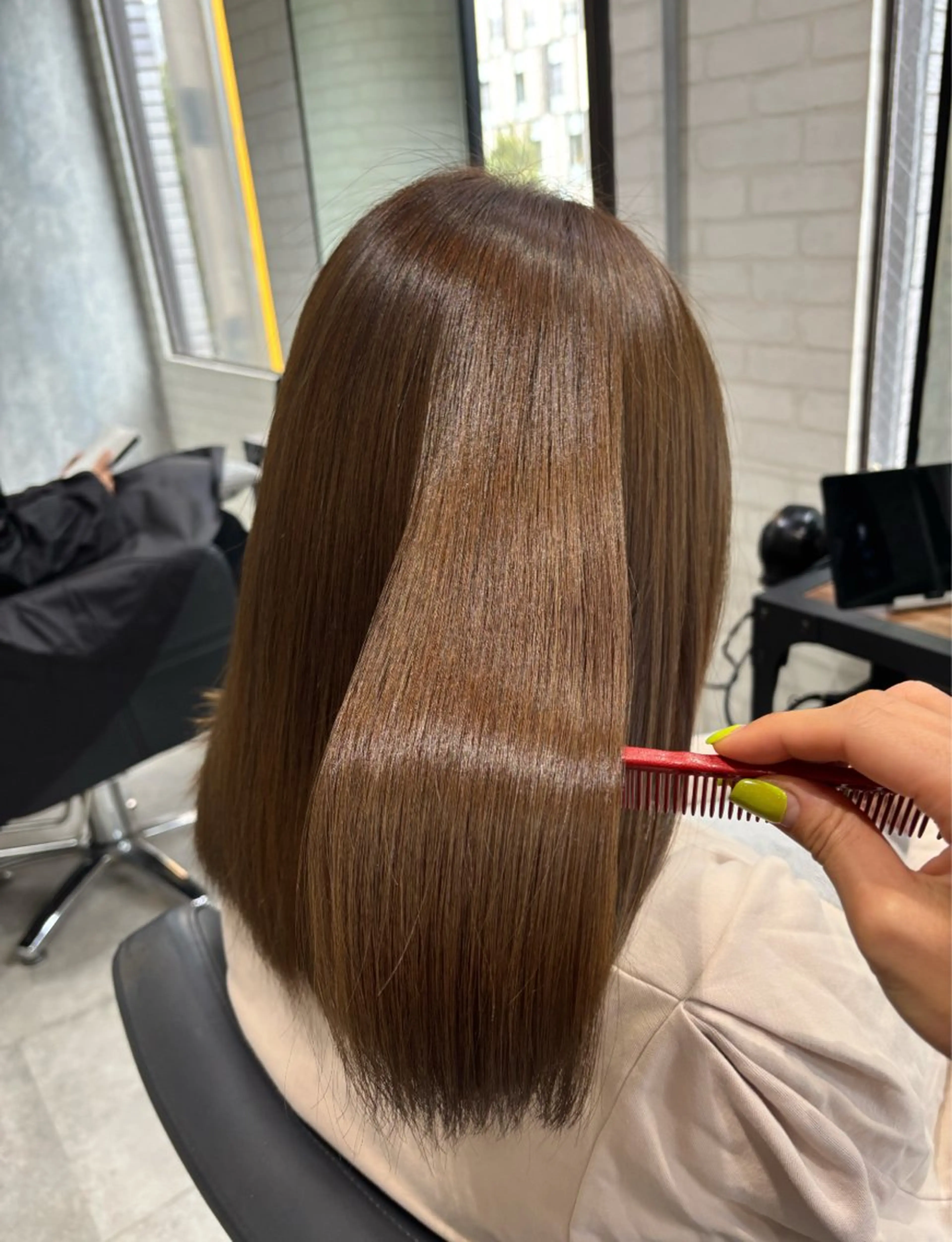 ミディアム カラー ヘアアレンジ カット ヘアカラー トリートメント kei/透明感カラー /ベージュ/髪質改善のヘアスタイル