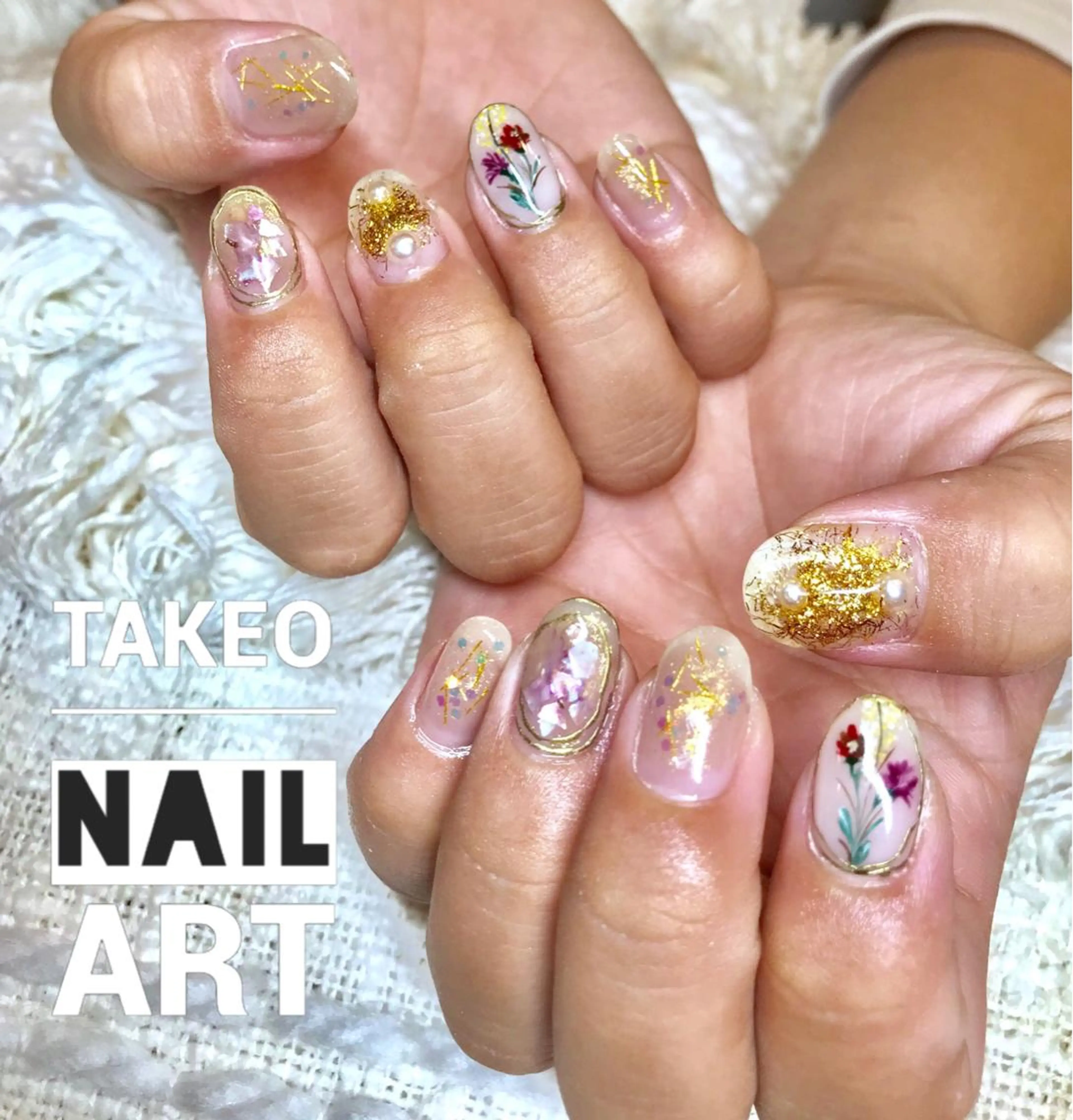 ミディアム ネイル フラワーネイル nail&eye Aoのマツエク・マツパデザイン