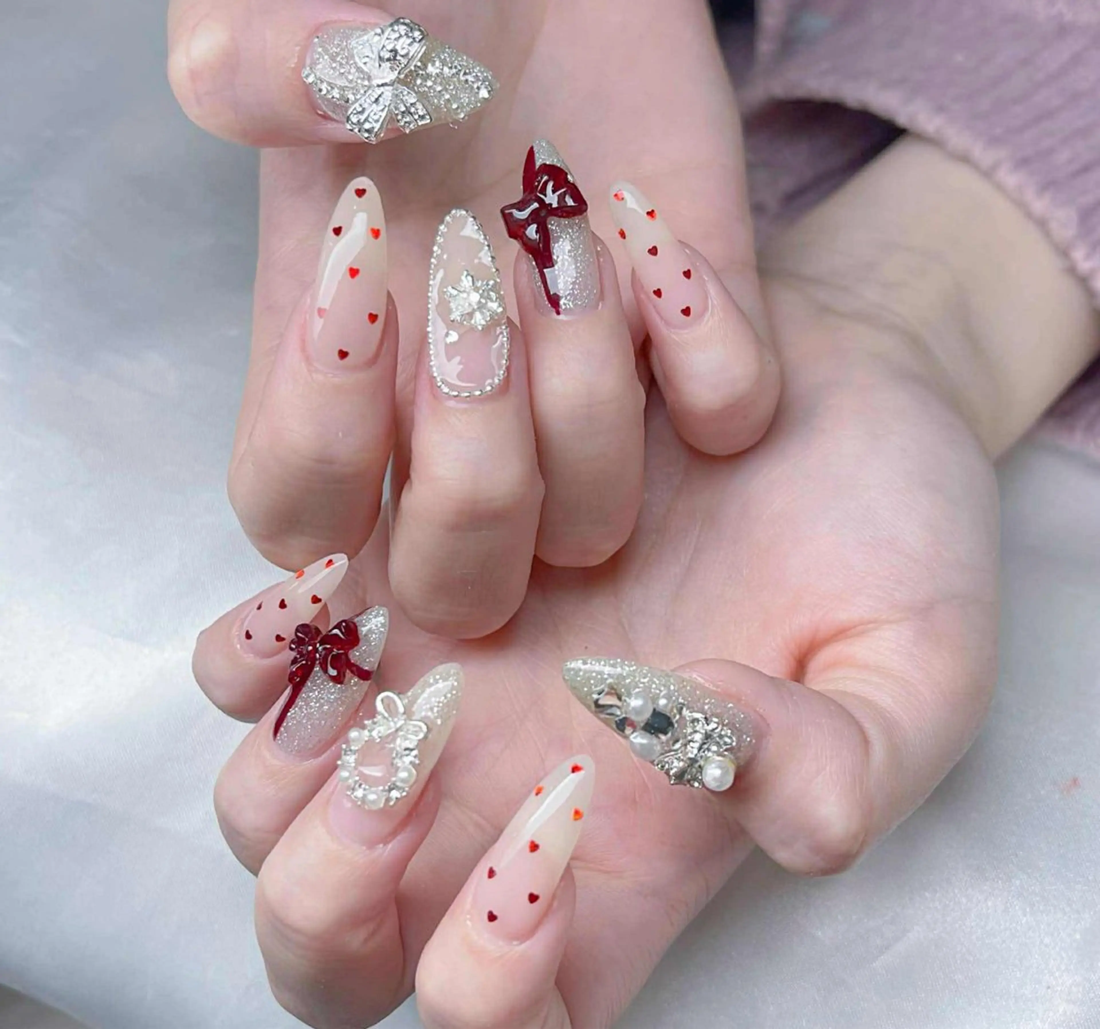 ネイル 長さ出し フレンチネイル 韓国ネイル レース マグネットネイル ハンドネイル 波 なみのネイルデザイン