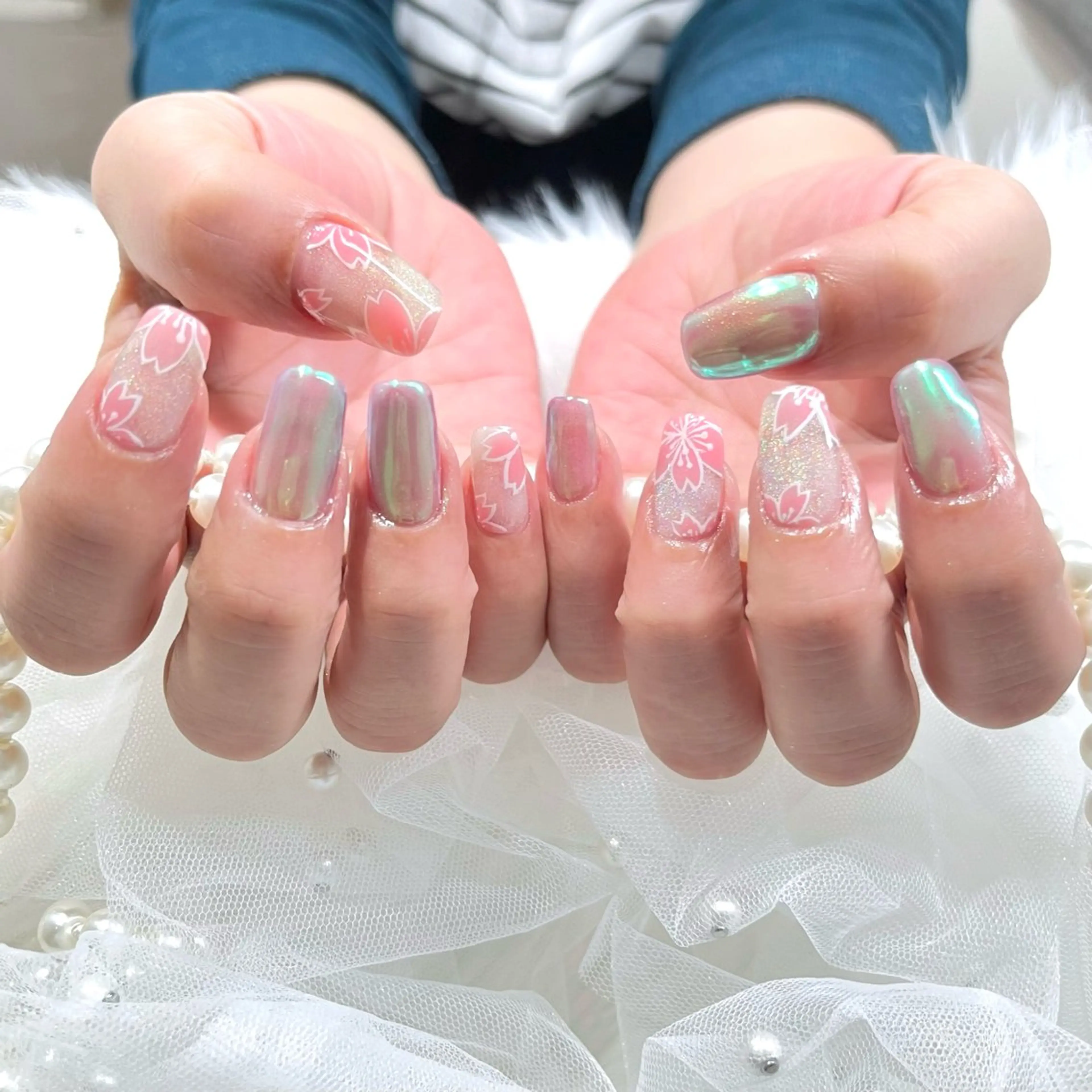 ネイル 桜ネイル 持ち込み ハンドネイル ビューティーサロンFeliz 浜松町店所属・Feliz Saitoのマツエク・マツパデザイン