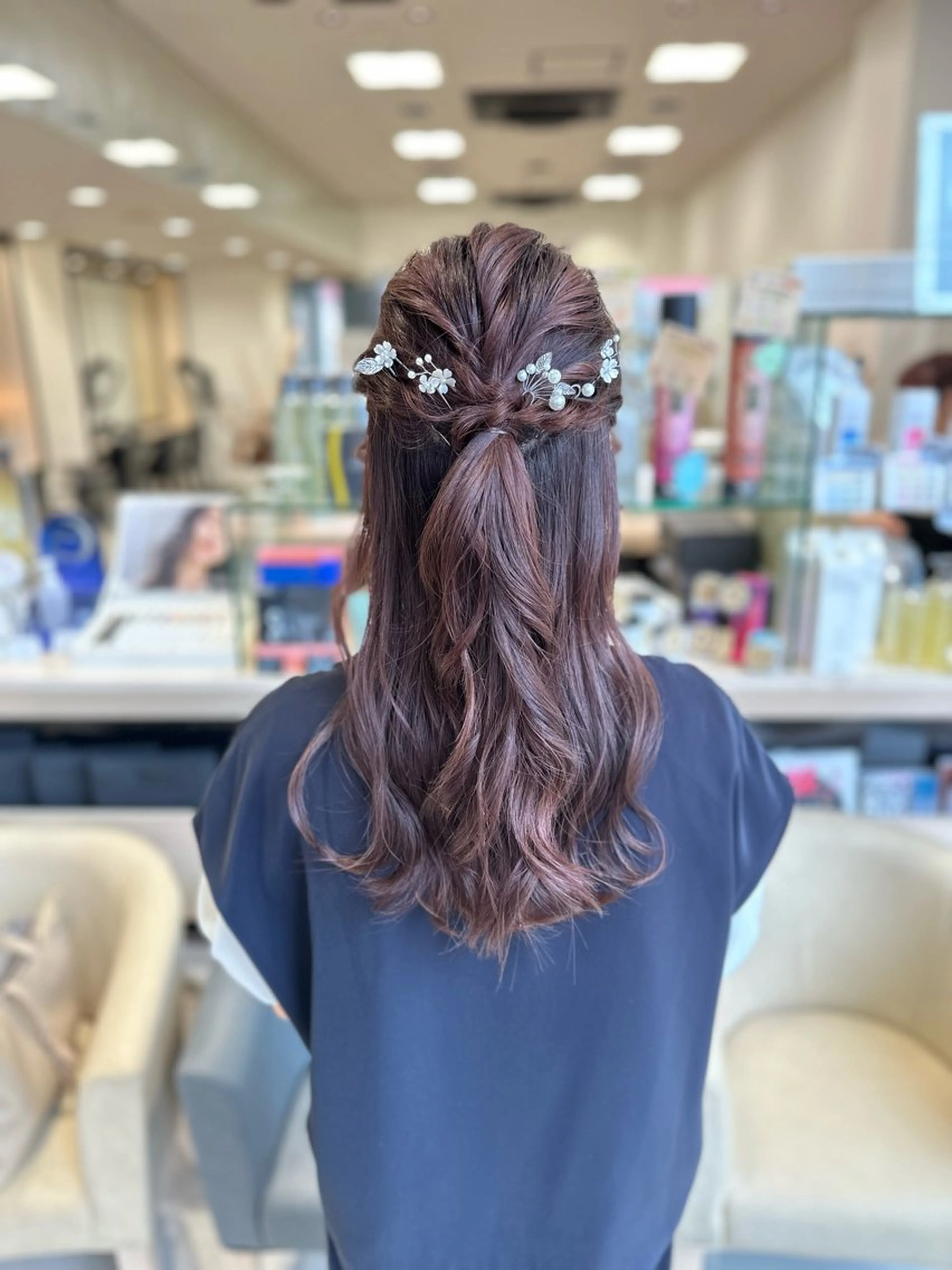 ヘアアレンジ ハーフアップ ヘアセット クロスパーマ/うる艶 カラー/Kurumiのヘアスタイル