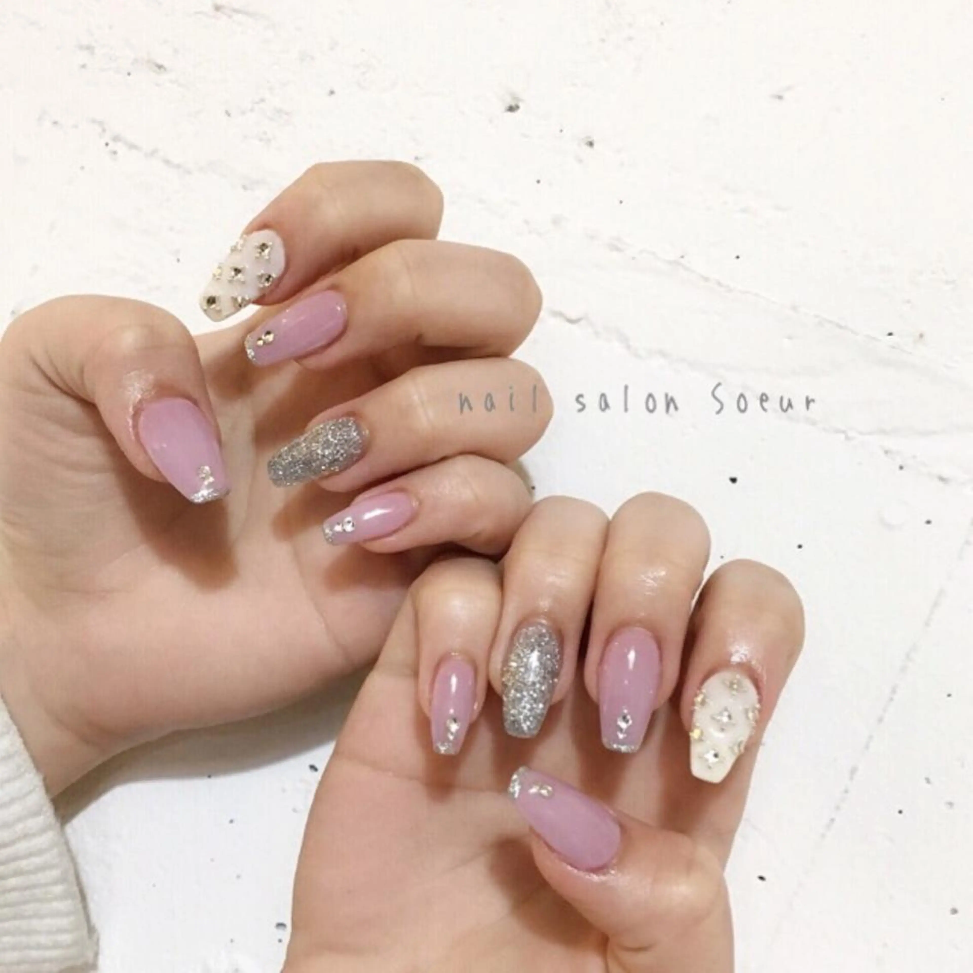 ネイル 持ち込み ピンク スカルプネイル 春ネイル ハンドネイル nail salon Soeurのネイルデザイン