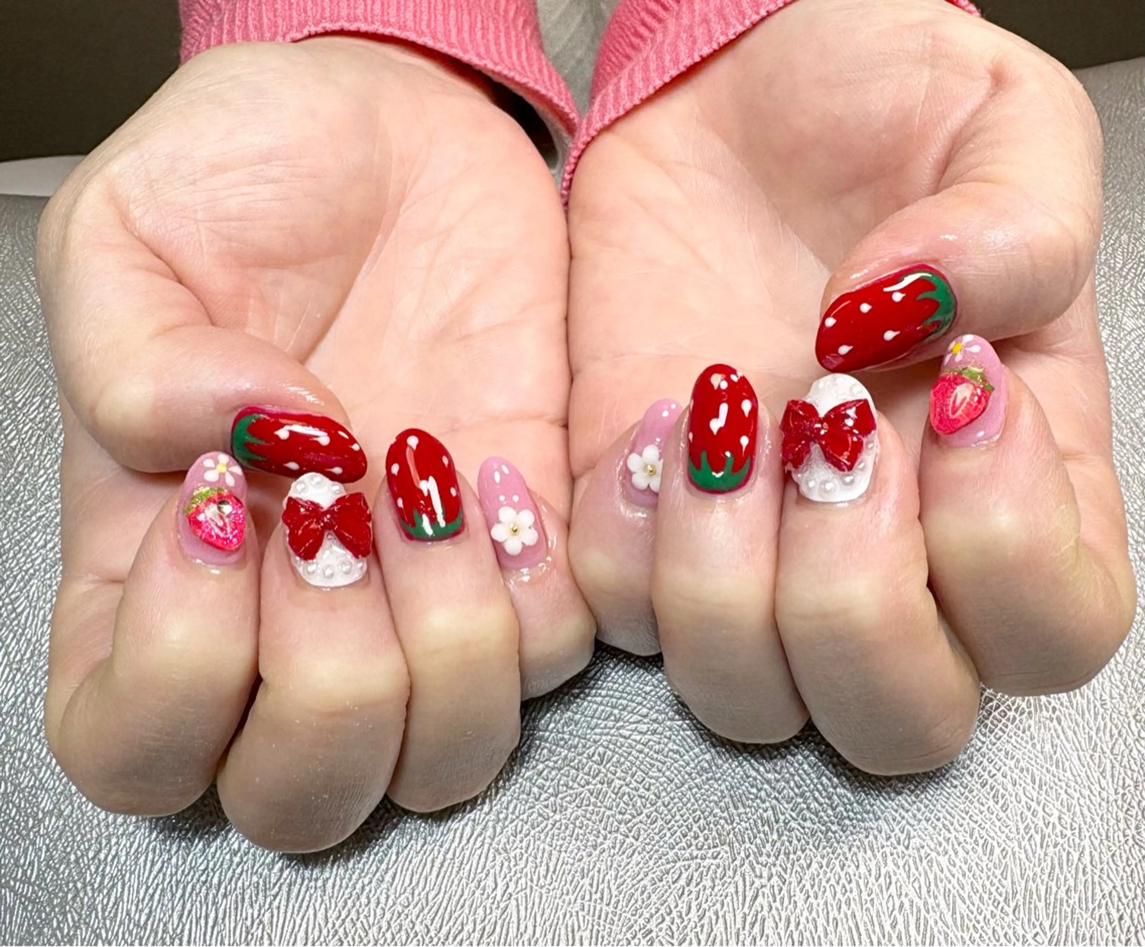ネイル ピンク リボン ハンドネイル ✨韓国✨nail salonLumieのネイルデザイン