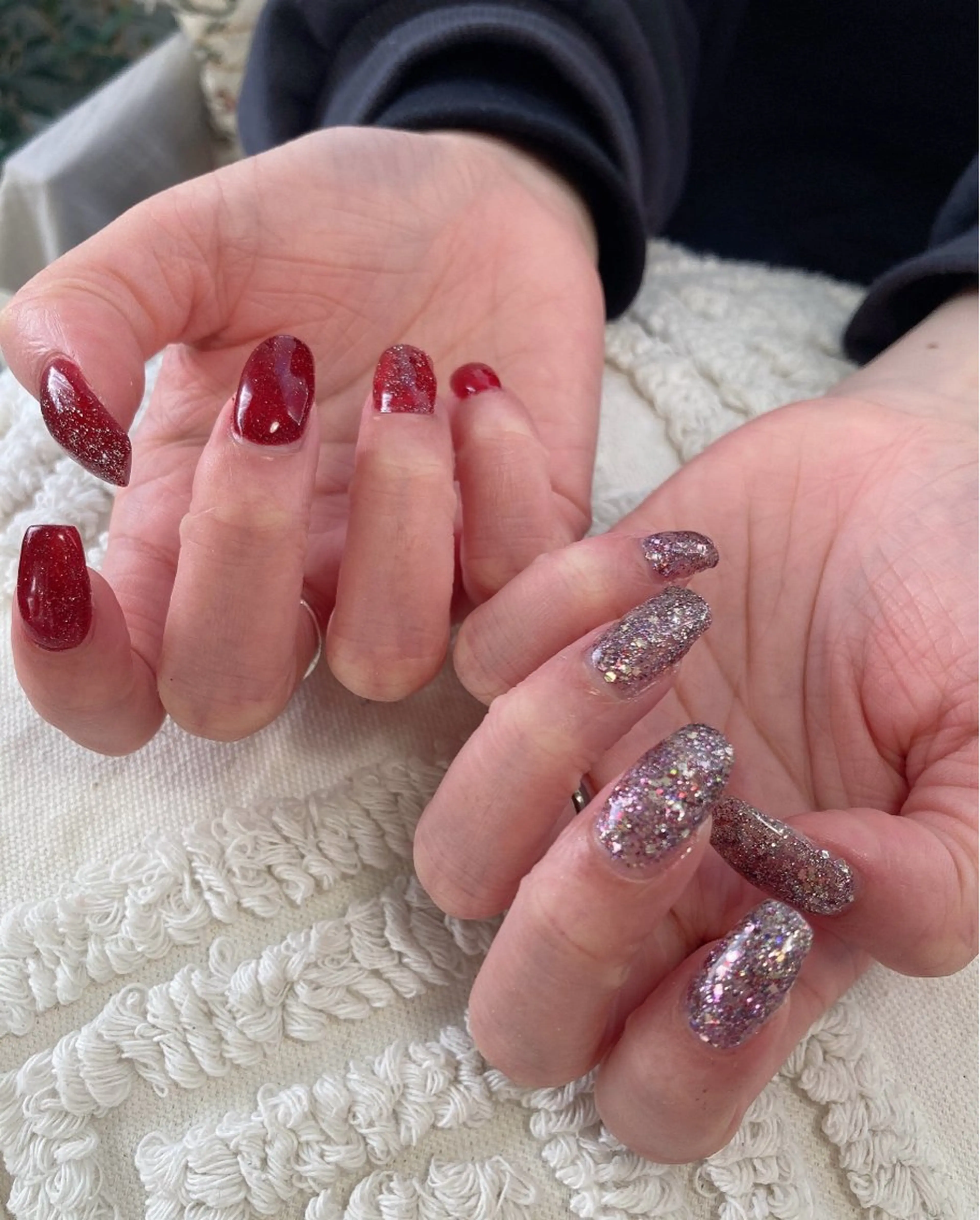 ネイル フラッシュネイル ラメ(グリッター) 赤色 ハンドネイル Hare nailのネイルデザイン