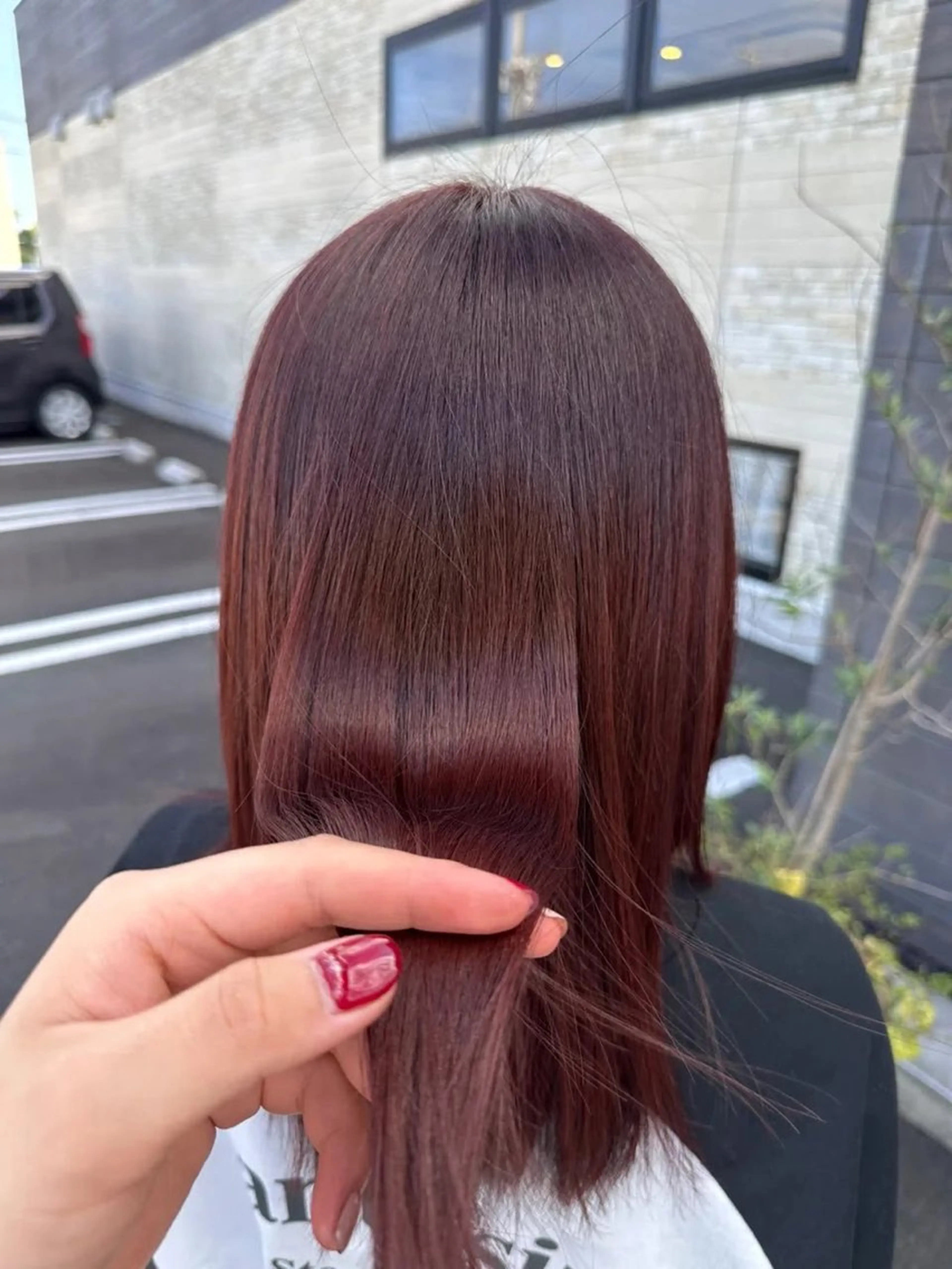 セミロング カラー オーガニックカラー レッドカラー トリートメント ☆あつみ☆ soen  天神店のヘアスタイル