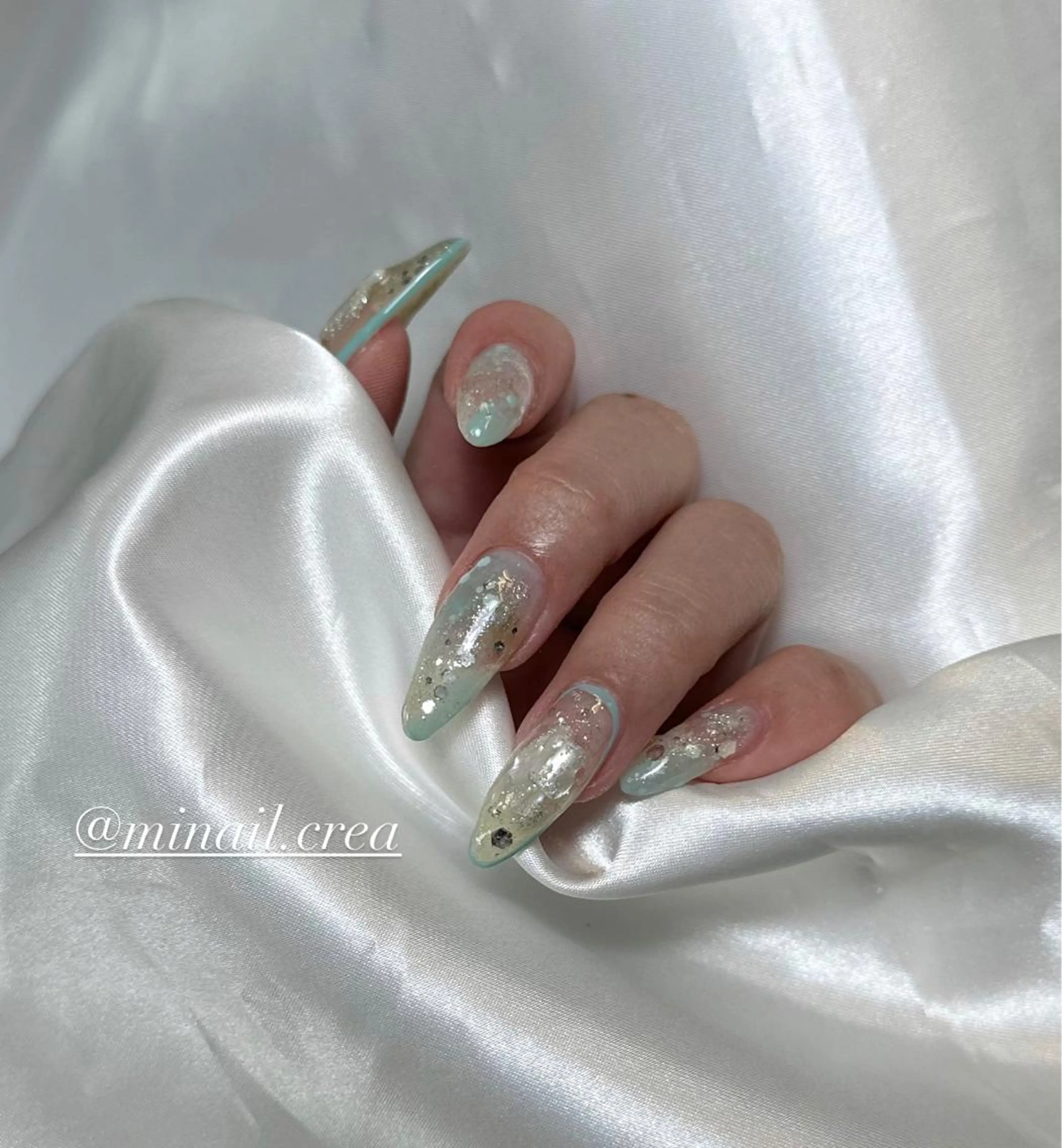 ネイル キラキラネイル ロングネイル 大理石ネイル(マーブル) スカルプネイル 夏ネイル ハンドネイル CRéA　-private nailsalon-所属・CReA nailのネイルデザイン