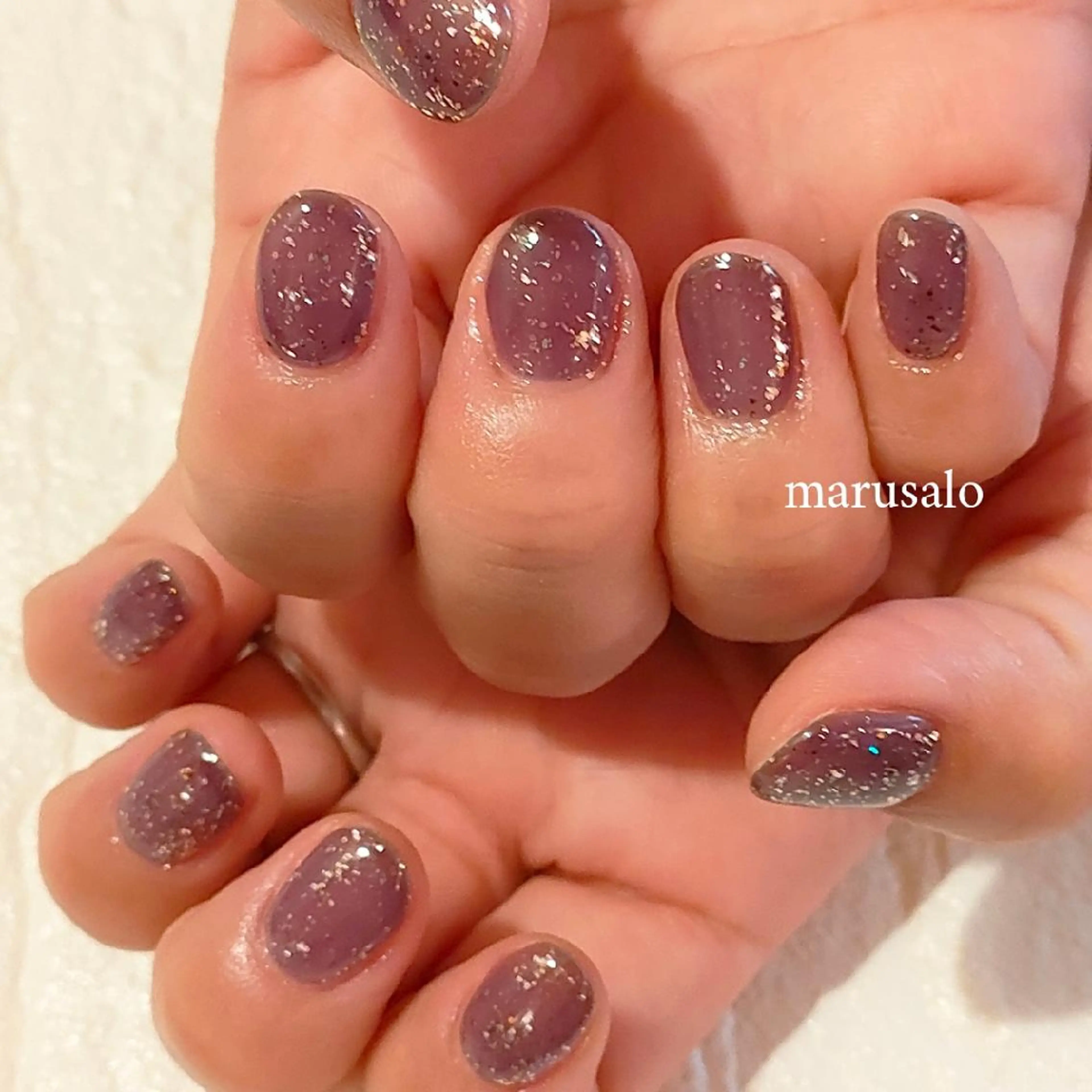 ネイル ブルー ラメ(グリッター) ワンカラーネイル パープル ハンドネイル marusalo nailのネイルデザイン