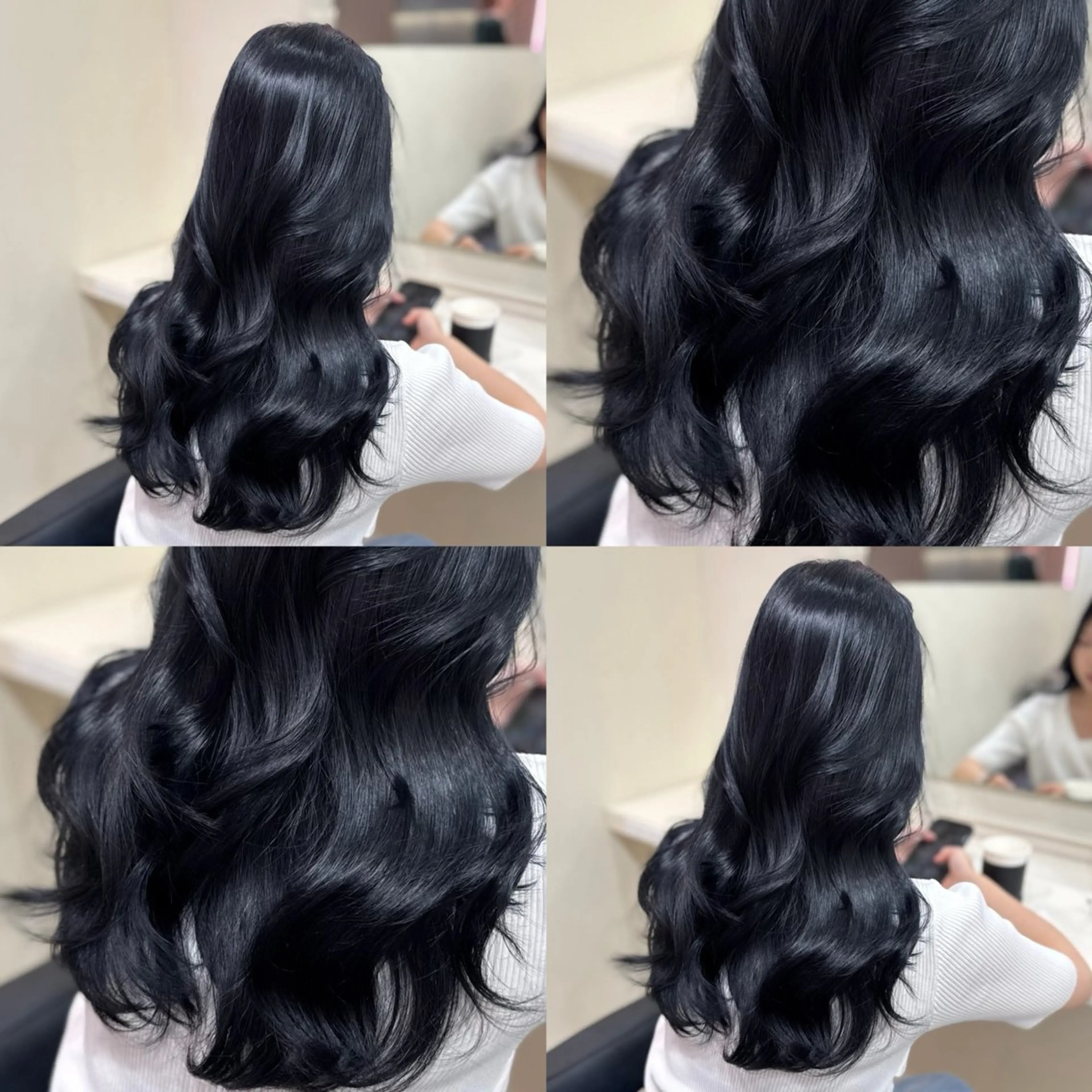 ロング 髪質改善 韓国風ヘア ヘアカラー トリートメント 透明感× ブルーブラック/池袋のヘアスタイル