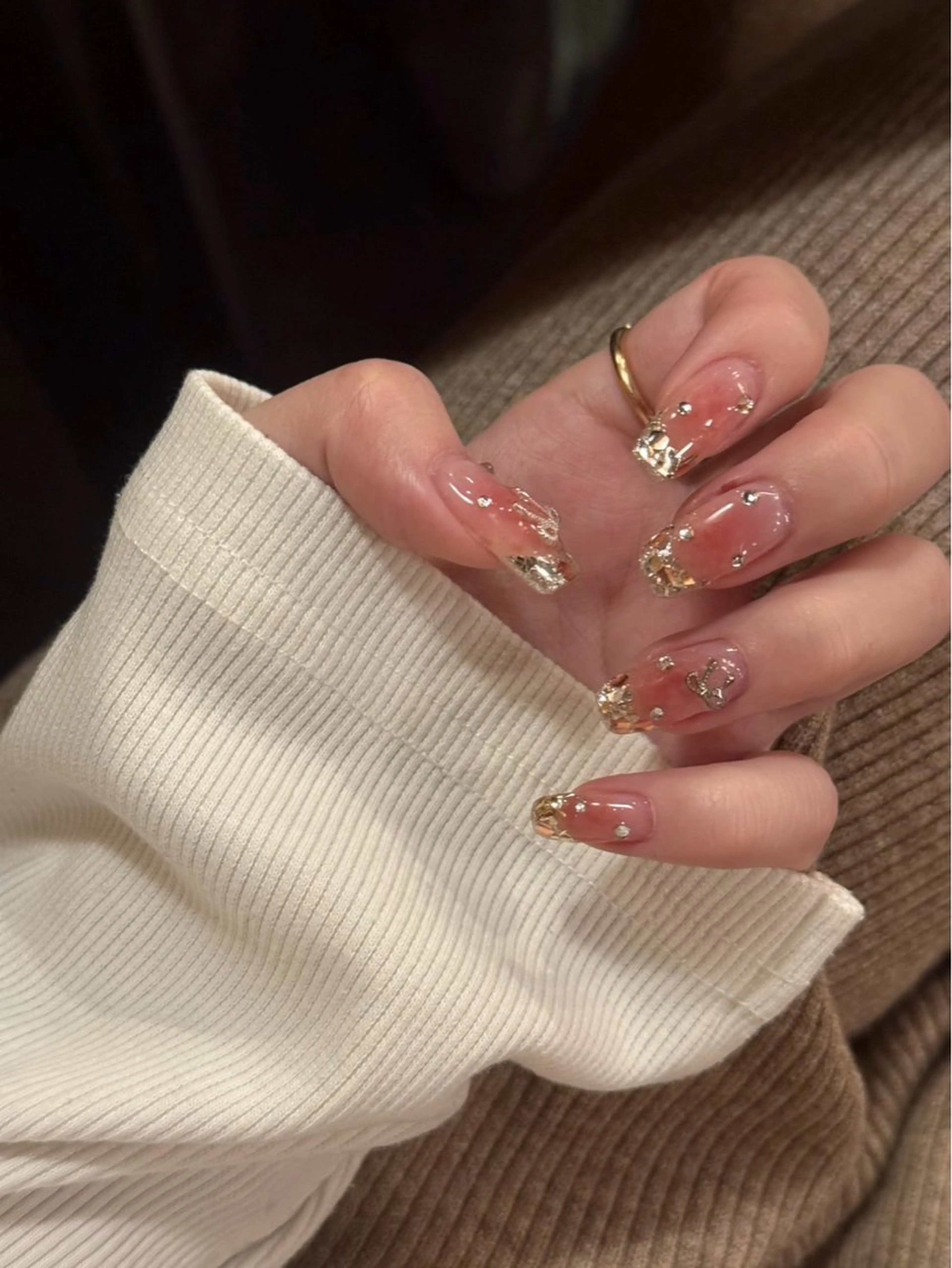 ネイル チークネイル キラキラネイル リボン ハンドネイル * haruのネイルデザイン