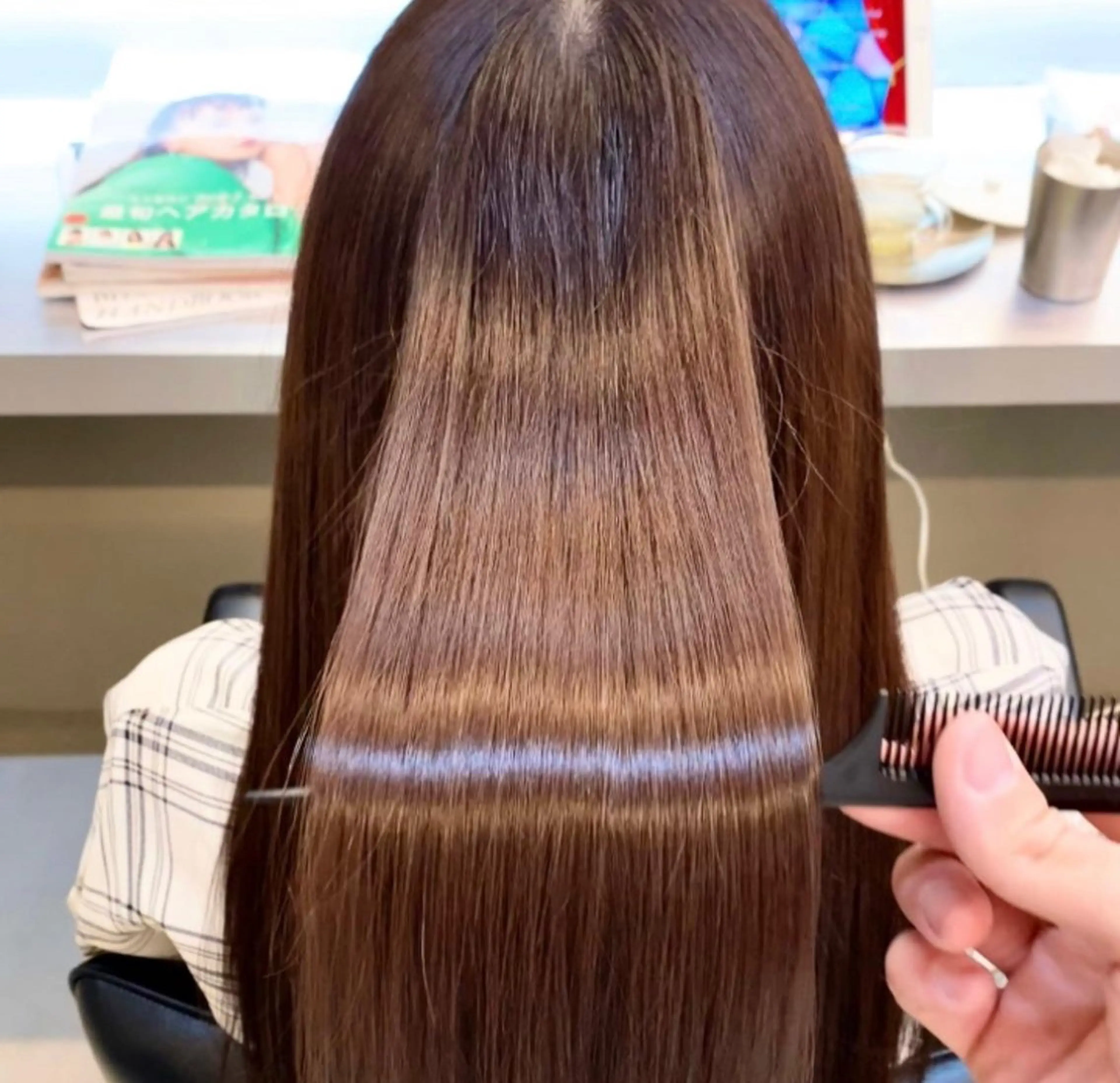 ロング パーマ 伸ばしかけ 縮毛矯正 酸性ストレート ストレートパーマ 縮毛矯正 普通の美容室じゃない ‼️/若林のヘアスタイル