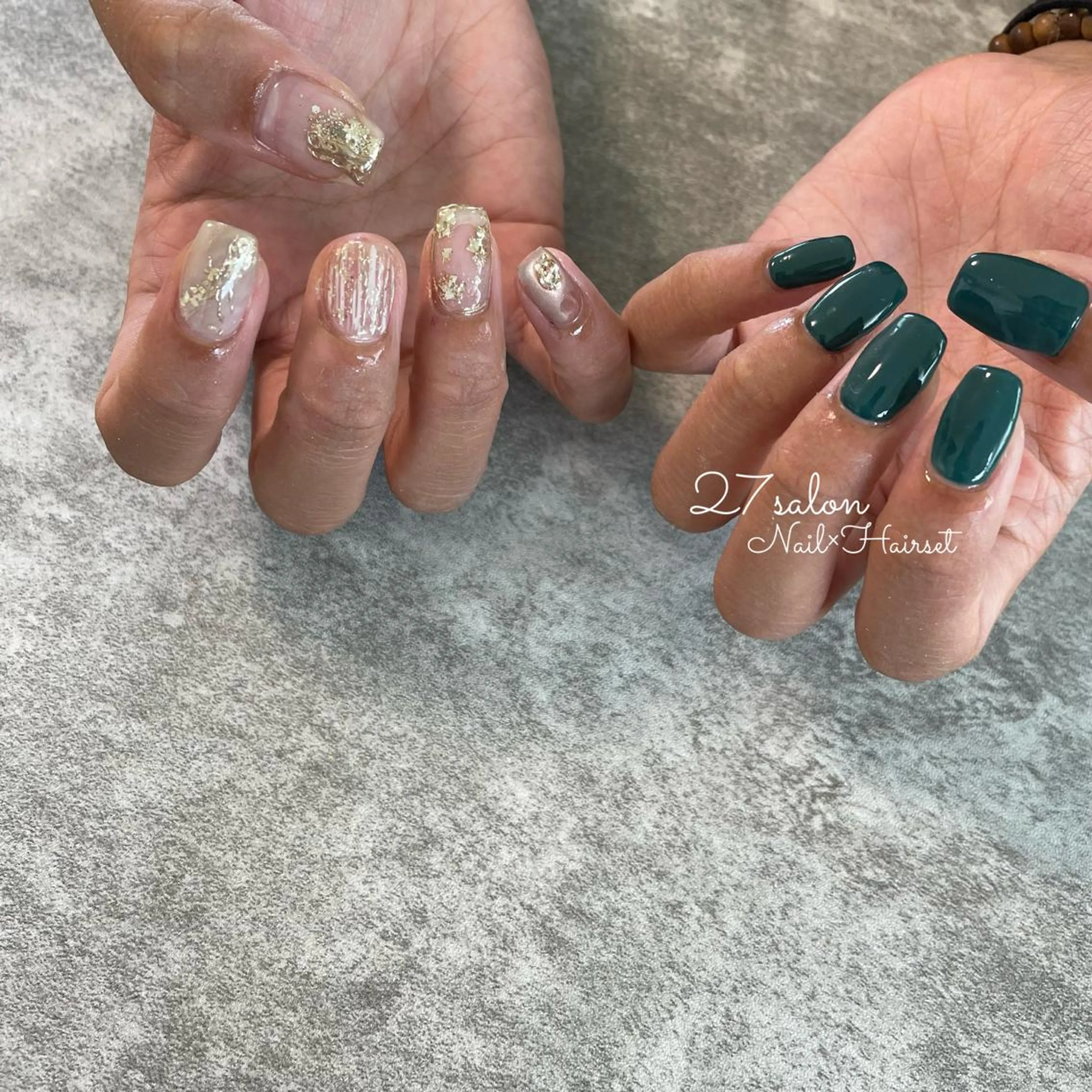 ネイル グリーン ニュアンスネイル 27salon yuinaのネイルデザイン