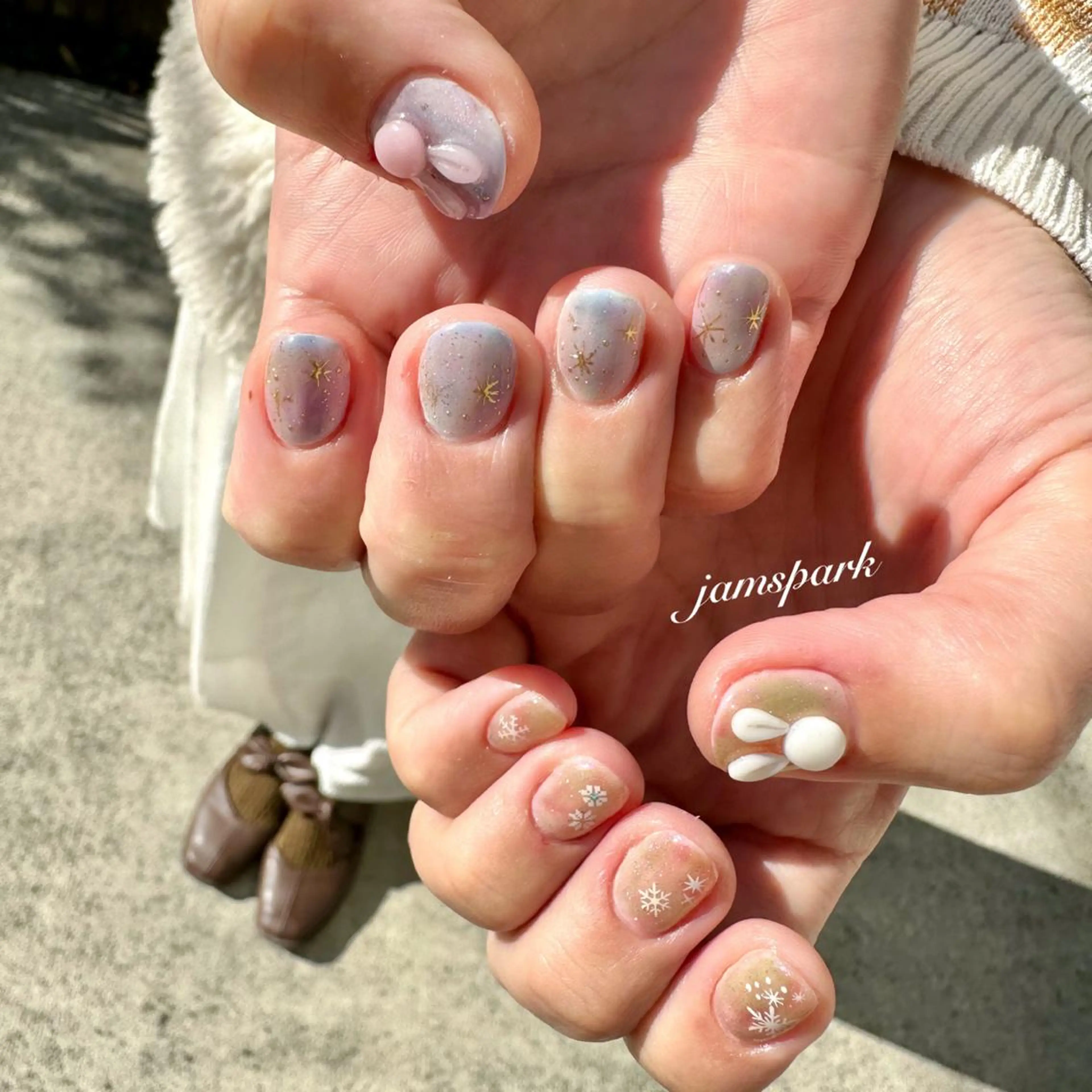 ネイル ジェルネイル グラデーション キラキラネイル ニュアンスネイル ショートネイル ハンドネイル jamspark ✨のネイルデザイン