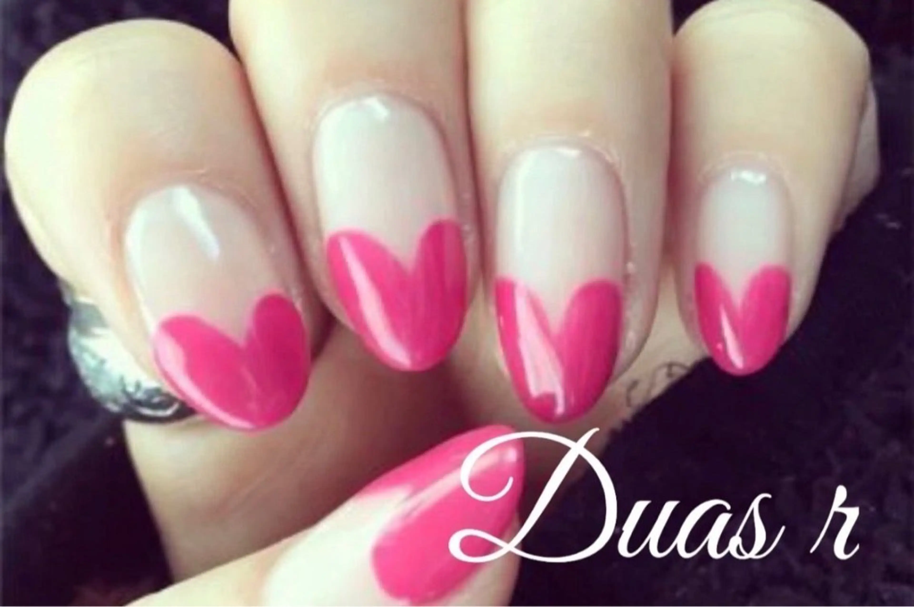 ネイル フレンチネイル ハート ピンク バレンタイン デュアス R _宇都宮のネイルデザイン