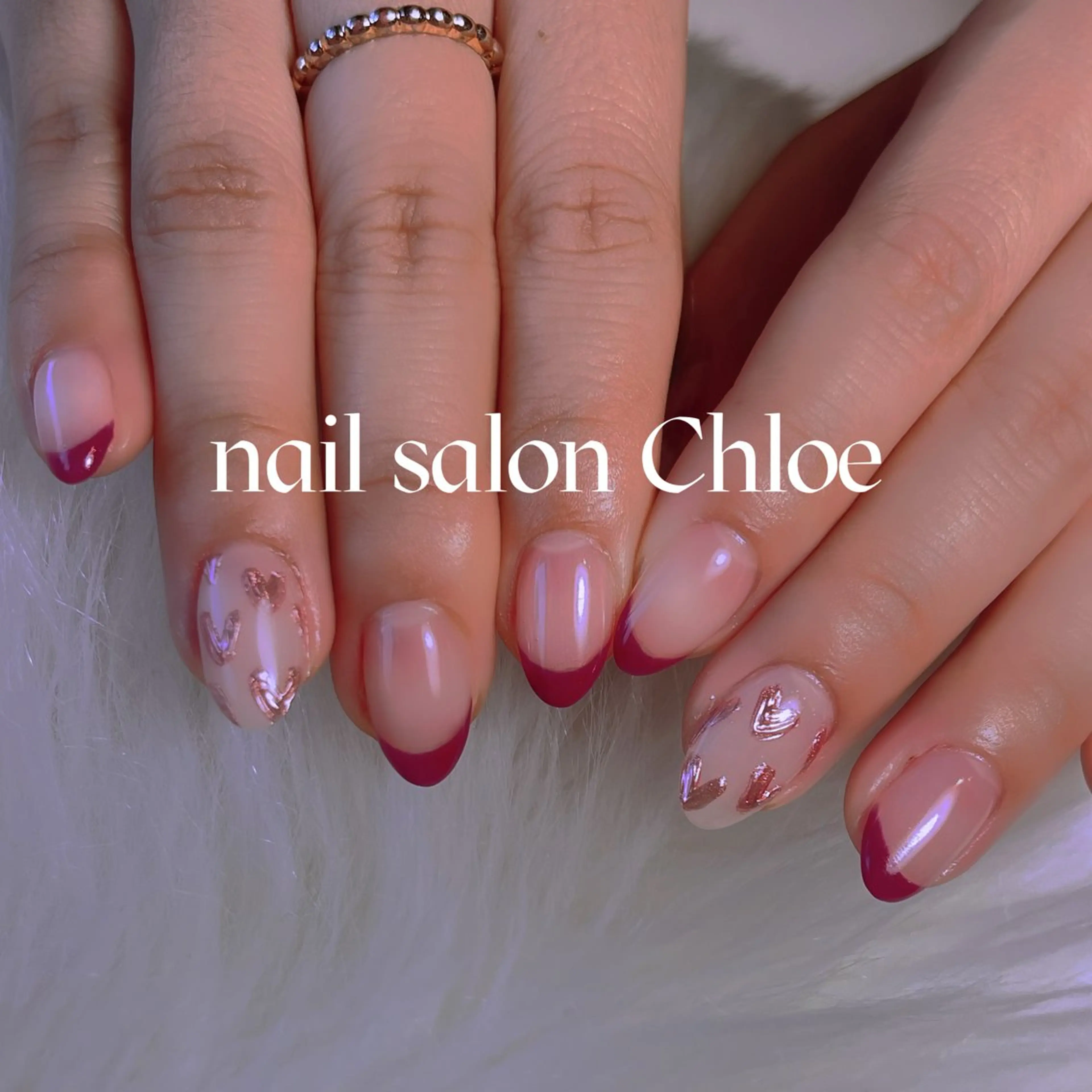 ネイル フレンチネイル ハート ミラーネイル ハンドネイル 鈴木 利奈のネイルデザイン