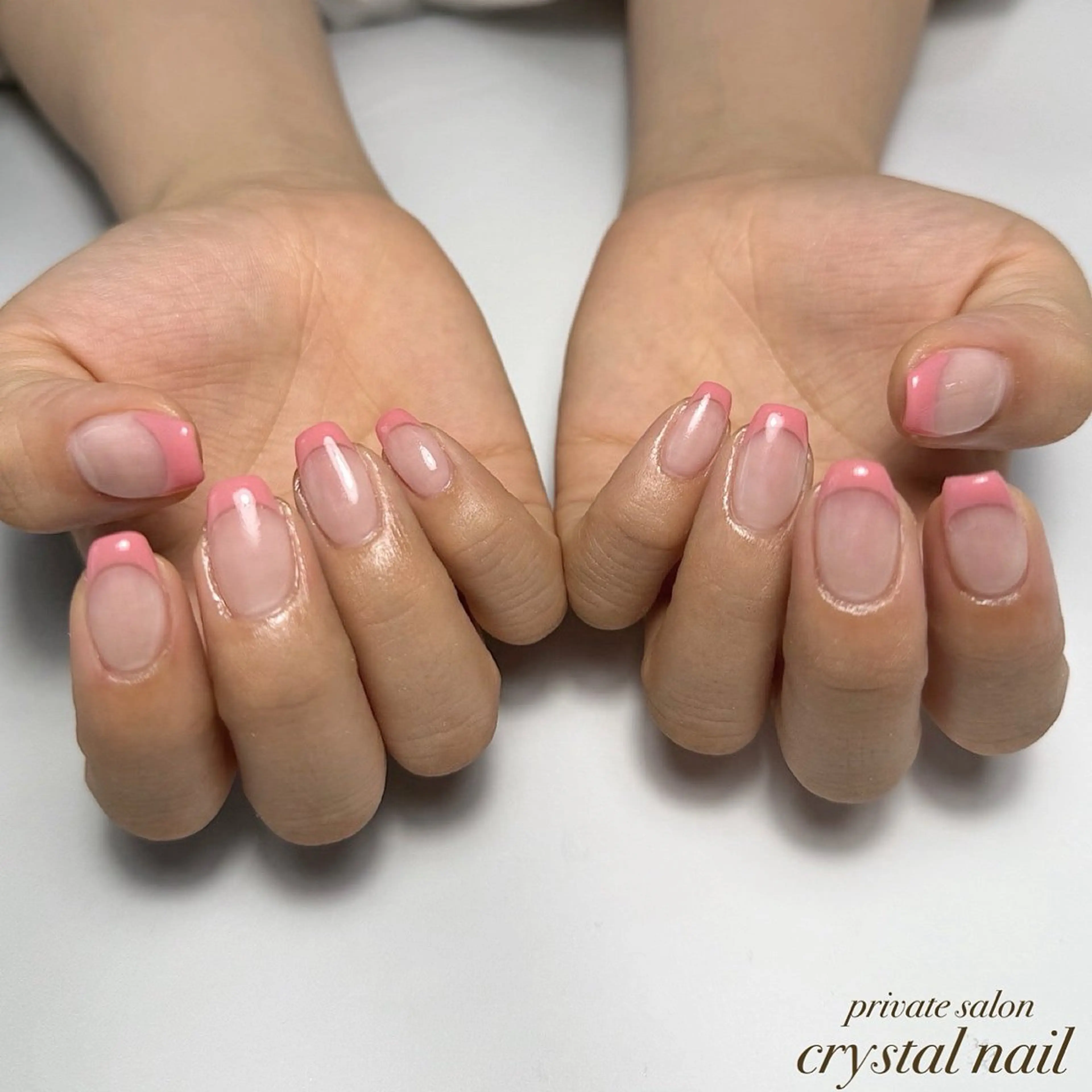 ネイル フレンチネイル ピンク Crystal Nailのネイルデザイン