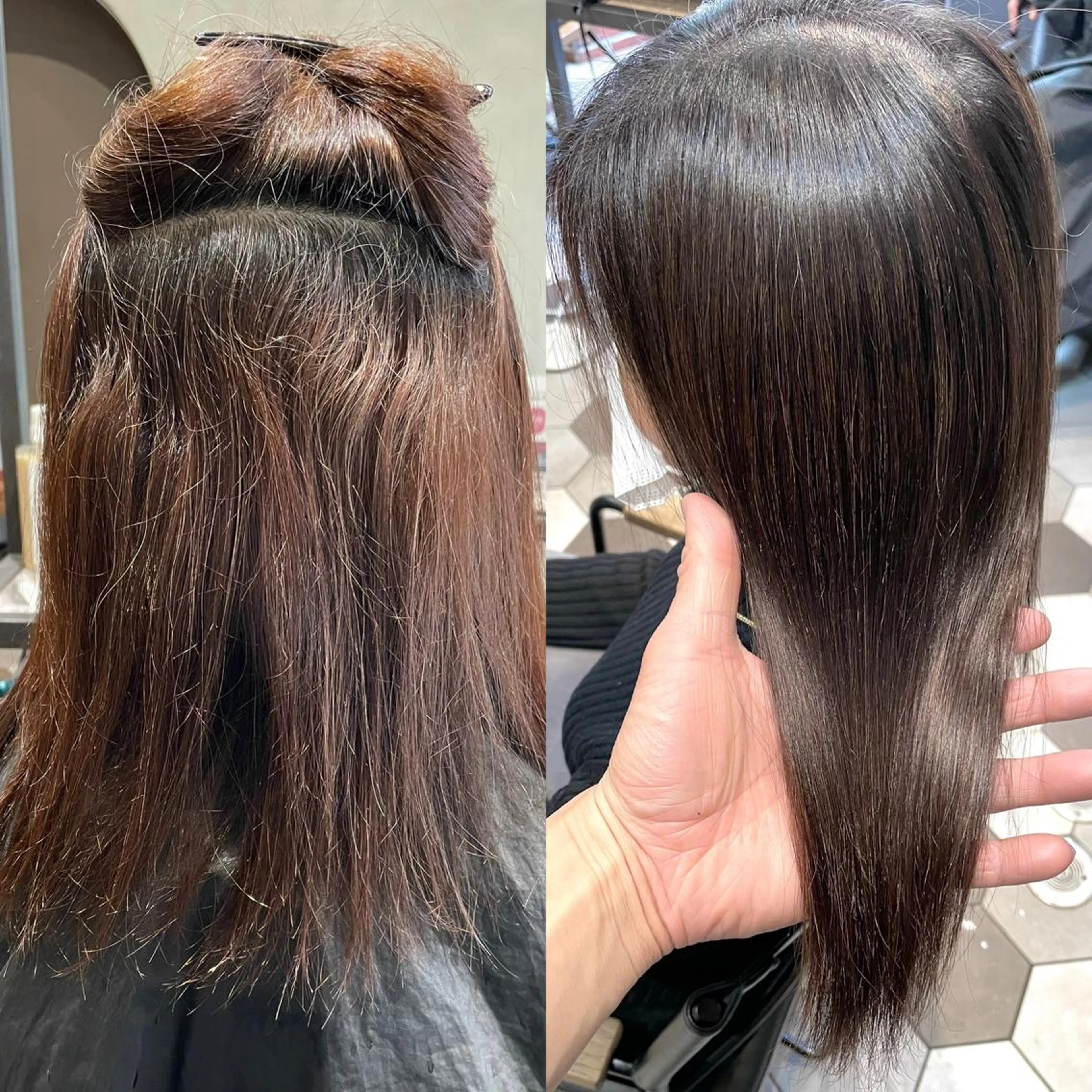 セミロング カラー 髪質改善 縮毛矯正 カット ヘアカラー 縮毛矯正 トリートメント 縞田 健一のヘアスタイル