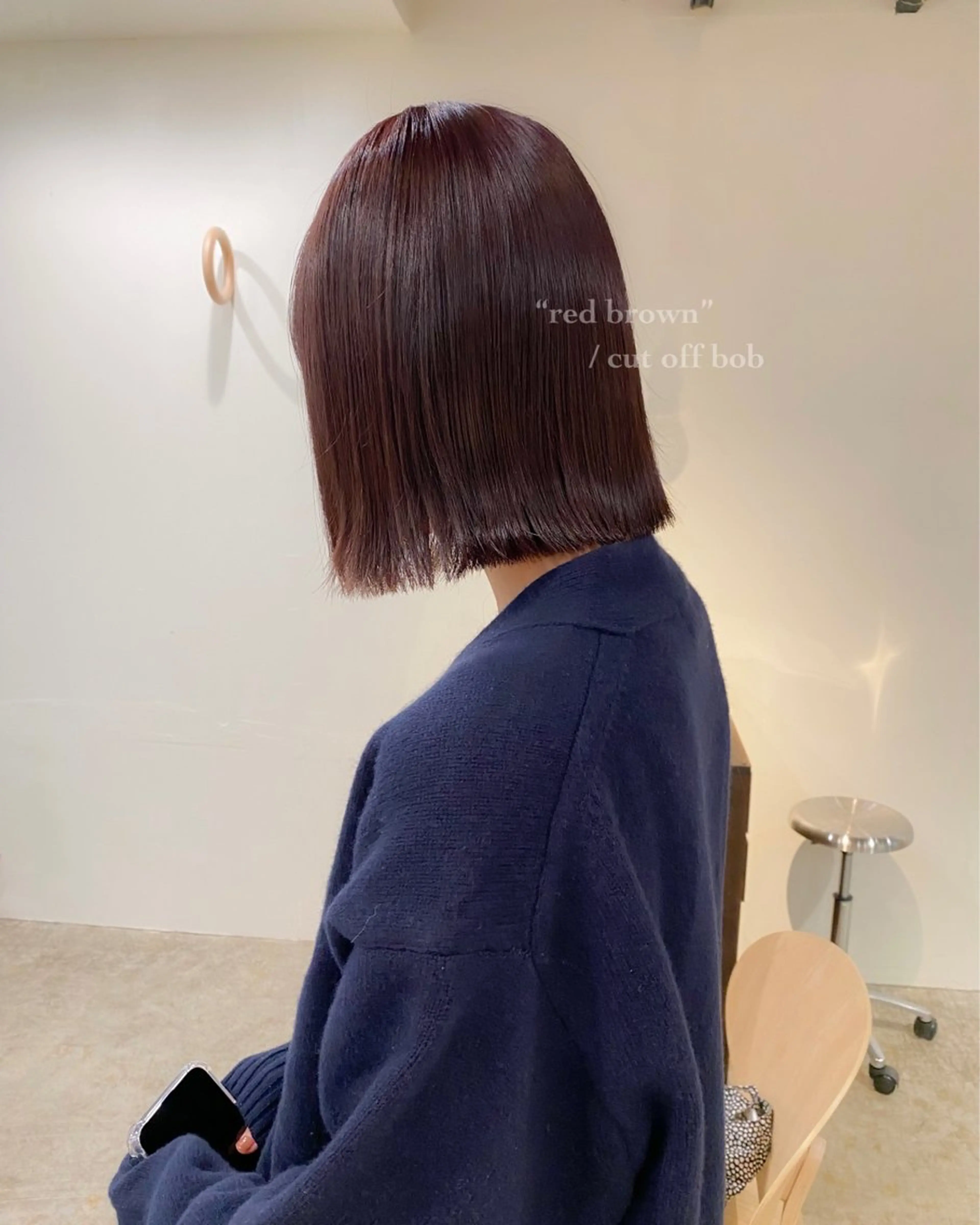 ミディアム カラー 切りっぱなしボブ ブリーチ ブラウンカラー ブリーチなしカラー レッドカラー 板谷みさき /艶ボブ/藤沢美容室のヘアスタイル