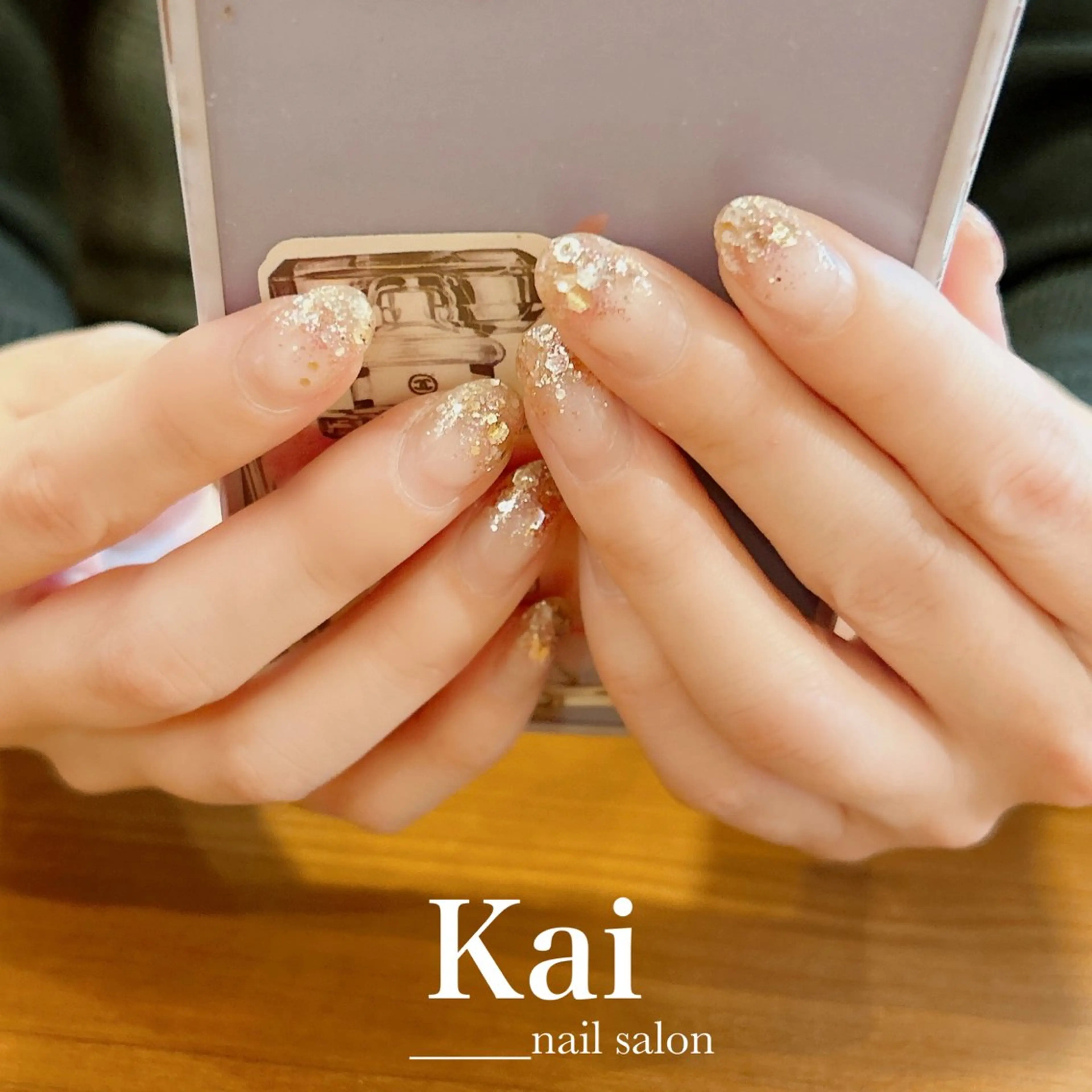 ネイル フレンチネイル ゴールド グラデーション 韓国ネイル ラメ(グリッター) ハンドネイル Kai  nail Mayukoのネイルデザイン