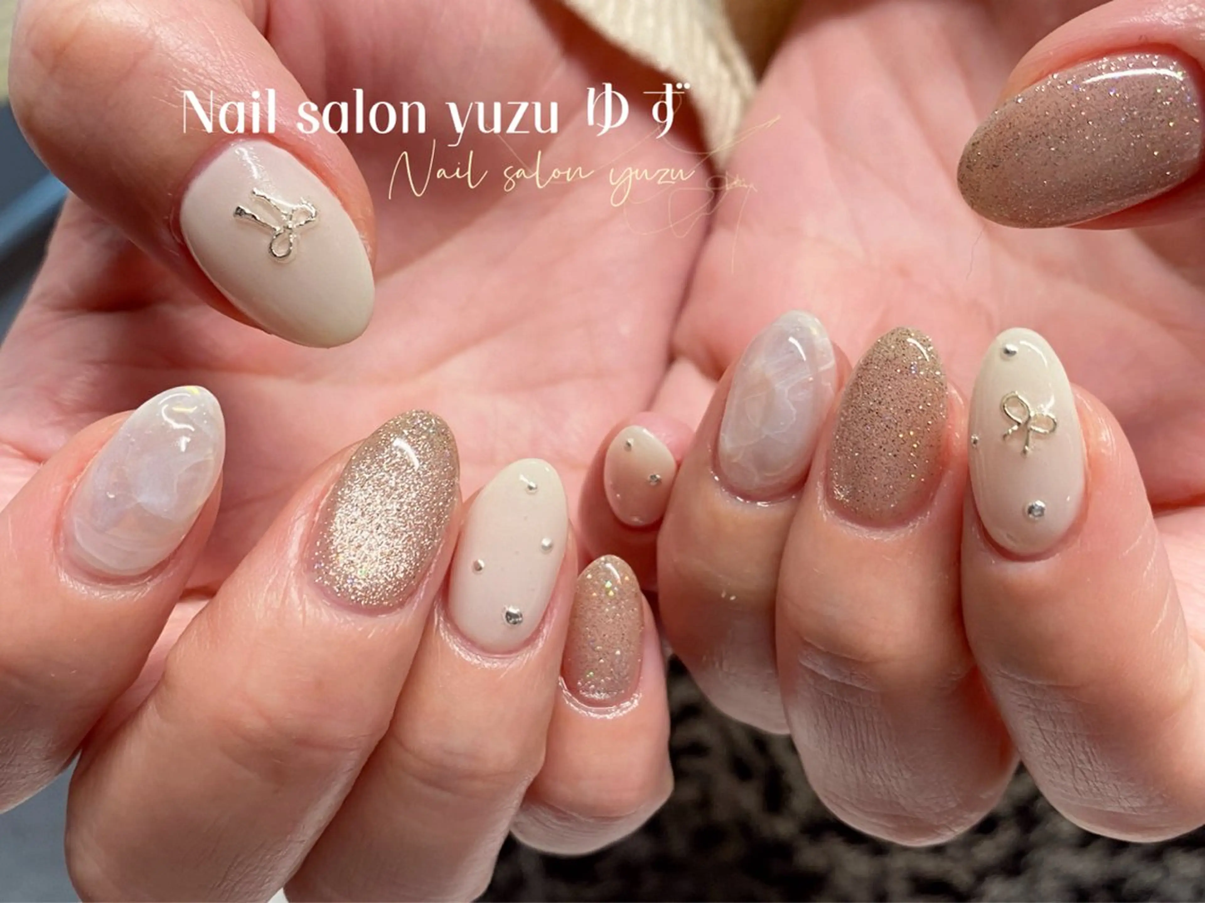 ネイル カジュアル チークネイル 成人式 ドット フレンチネイル ゆず- Nail Salonのネイルデザイン