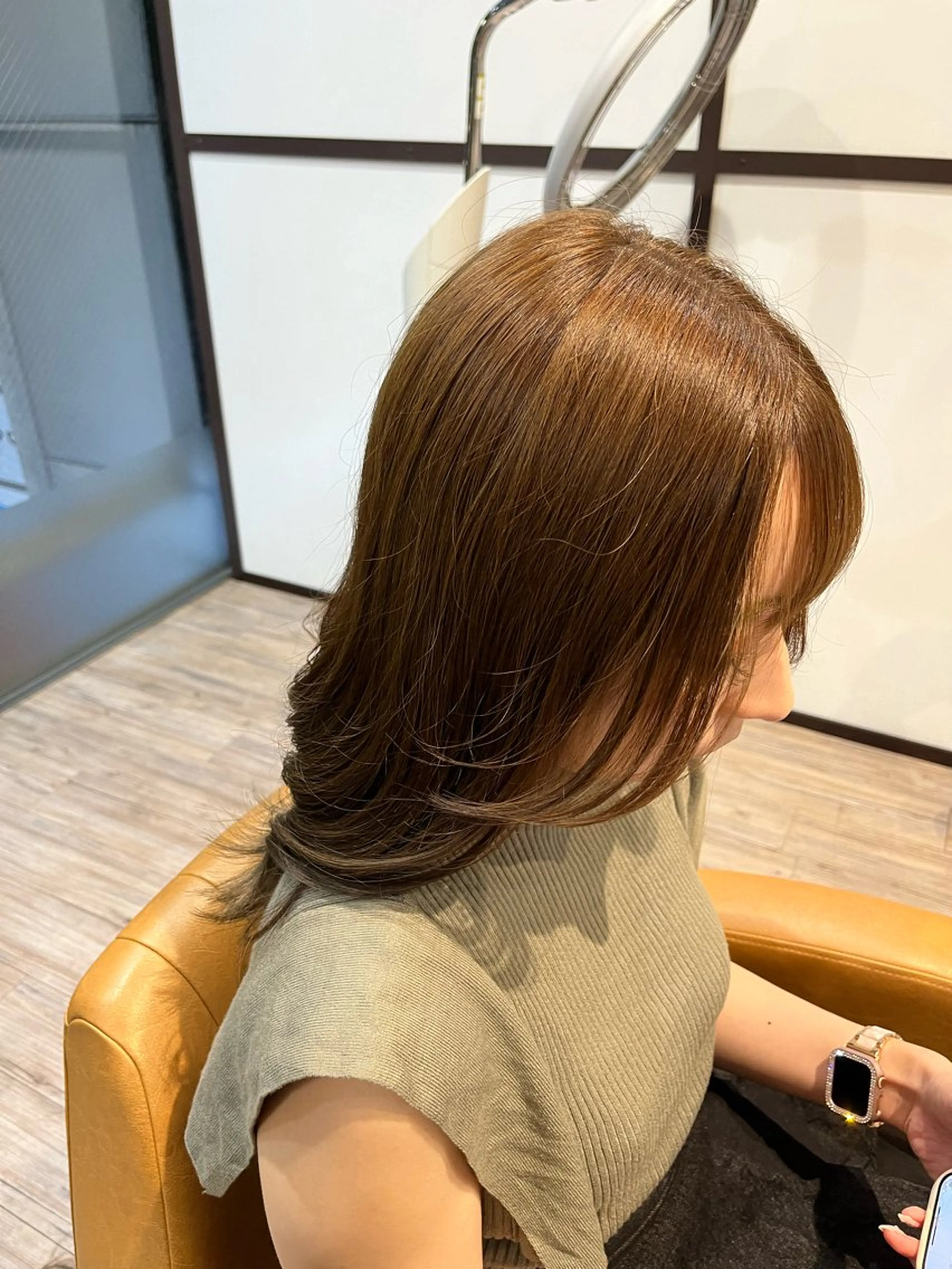 セミロング カラー ベージュカラー オリーブベージュ 顔周りカット ブリーチなしWカラー レイヤー/Rickyのヘアスタイル