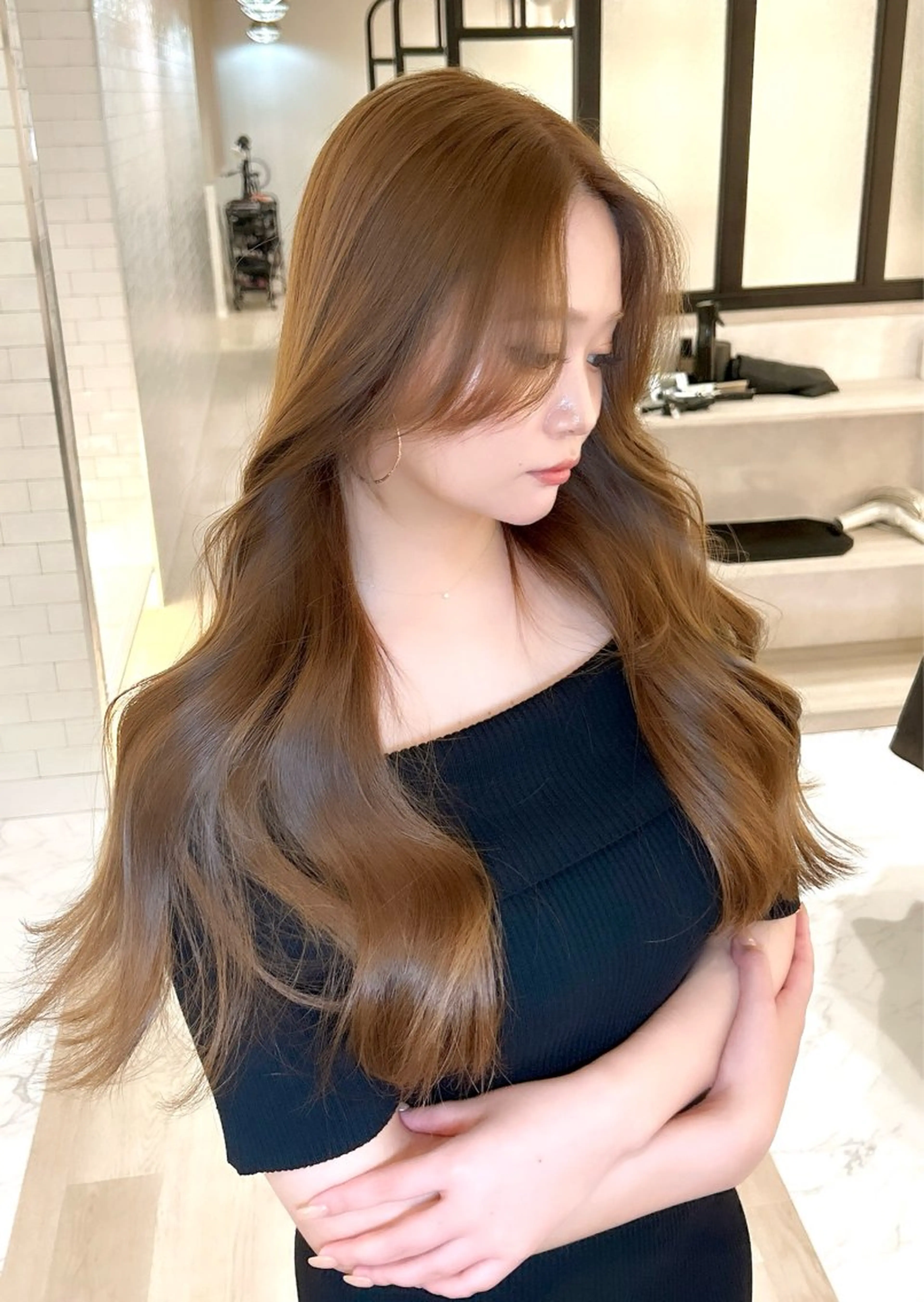 ロング カラー カット ヘアカラー トリートメント &chaLme   心斎橋所属・emi/髪質改善/ 韓国風/艶カラーのヘアスタイル