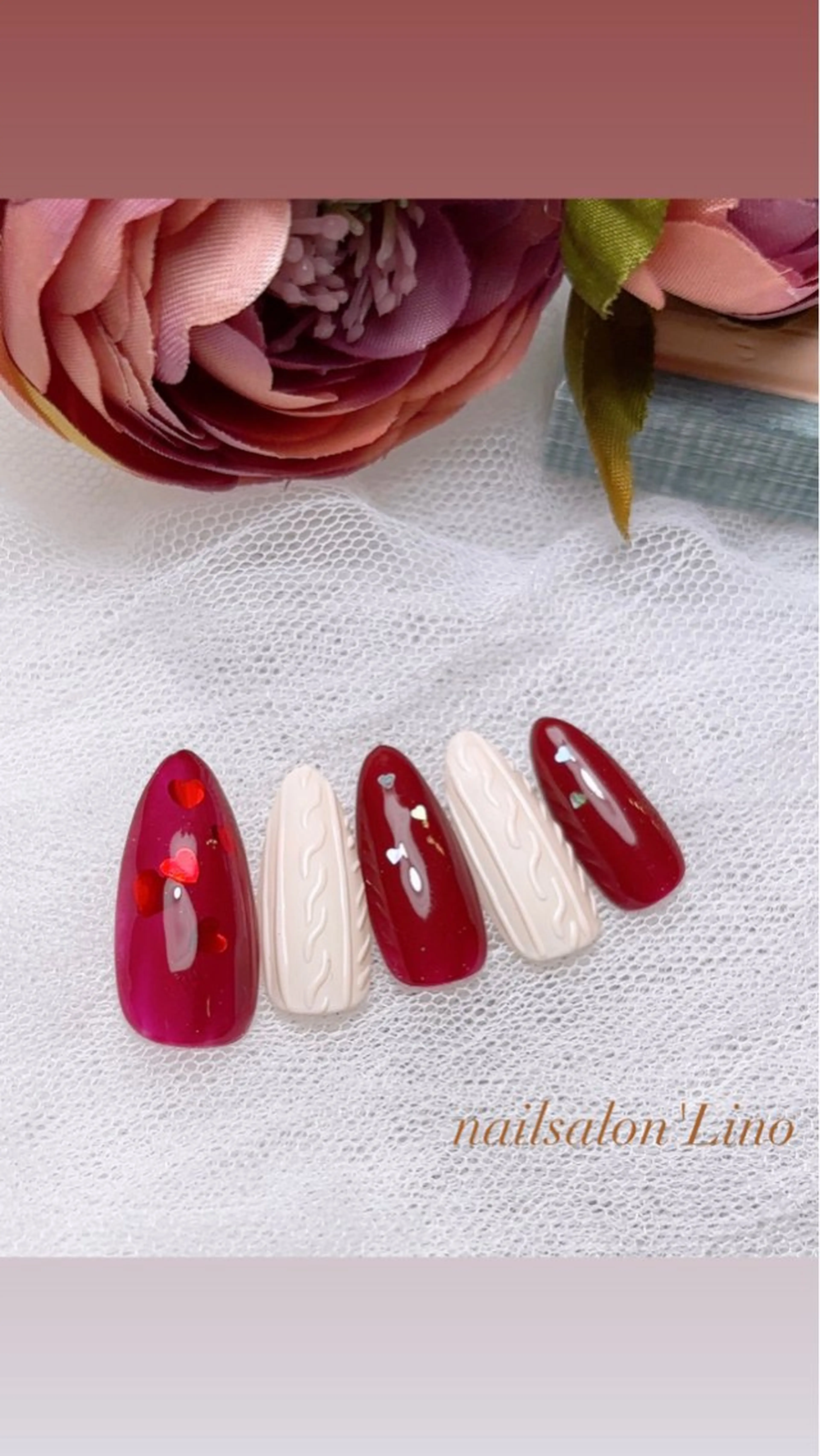 ネイル ハート バレンタイン Lino𓂃⟡.· Chizuruのネイルデザイン