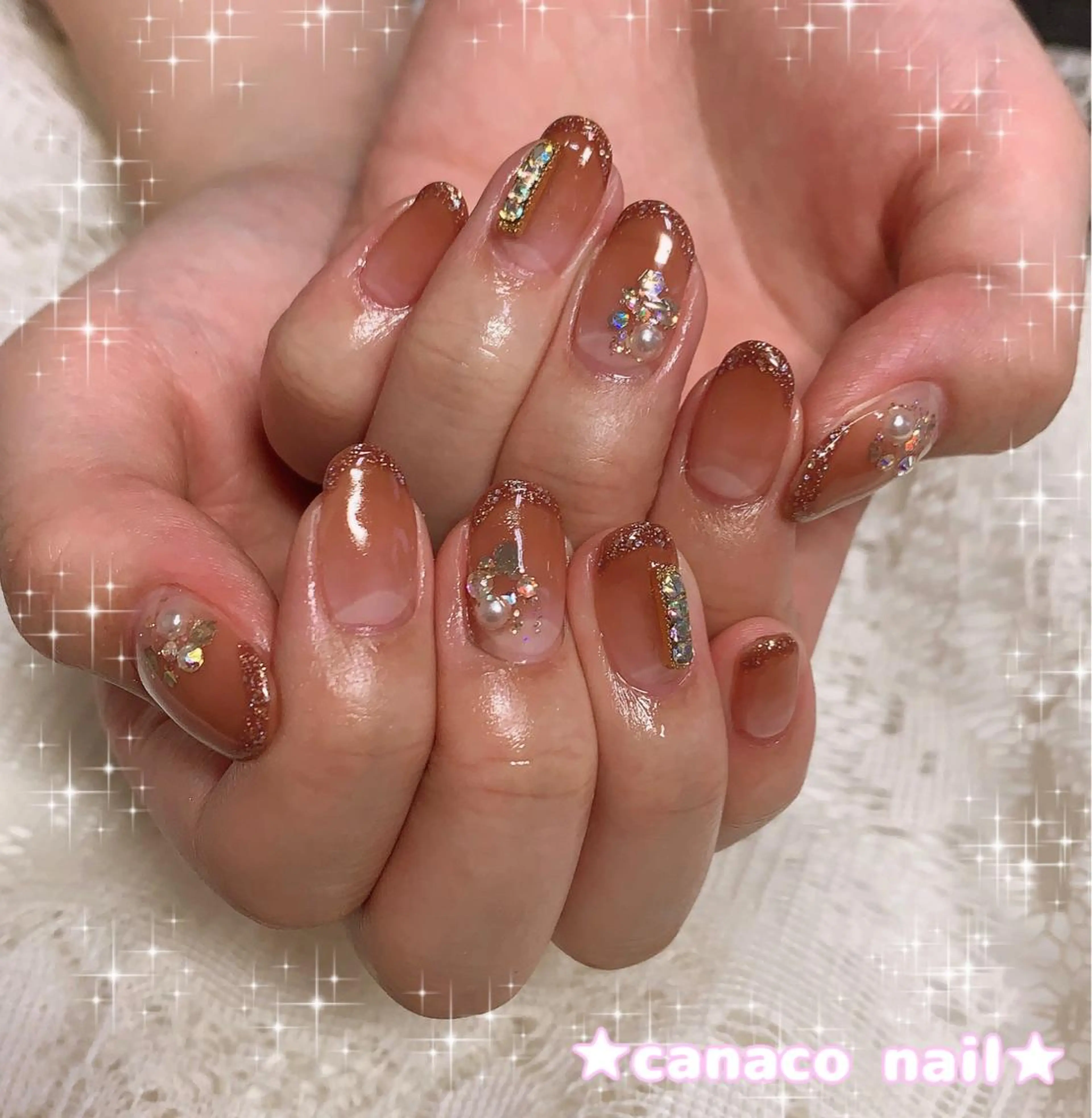 ネイル アートネイル ブラウン ジェルネイル オフィスネイル パラジェル ハンドネイル ハンドケア Felice所属・ベテランネイル cnc  nailのネイルデザイン