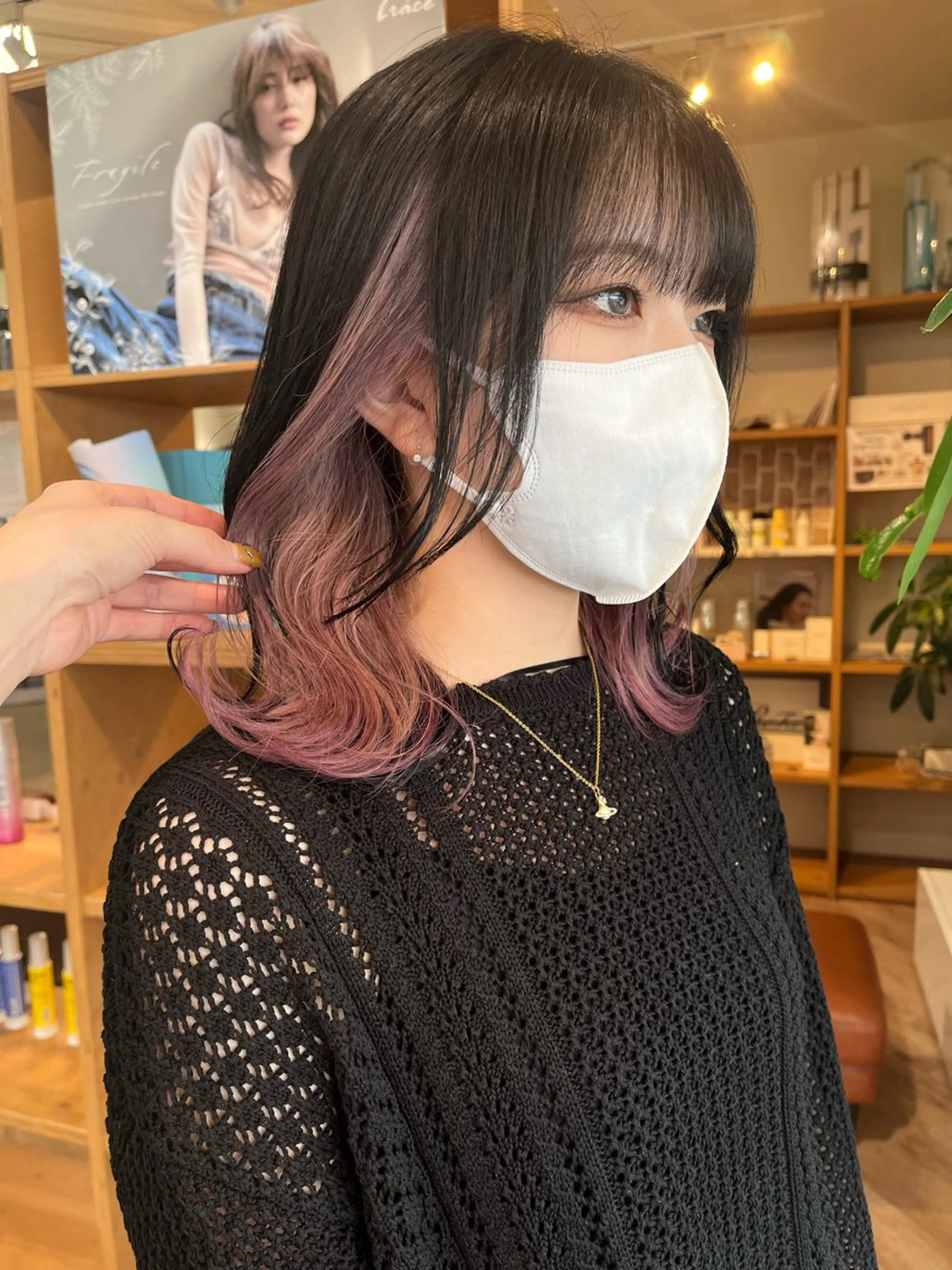 ミディアム カラー ブリーチ ケアブリーチ ケアカラー インナーカラー ピンクカラー カット ヘアカラー 濱川 良栄のヘアスタイル