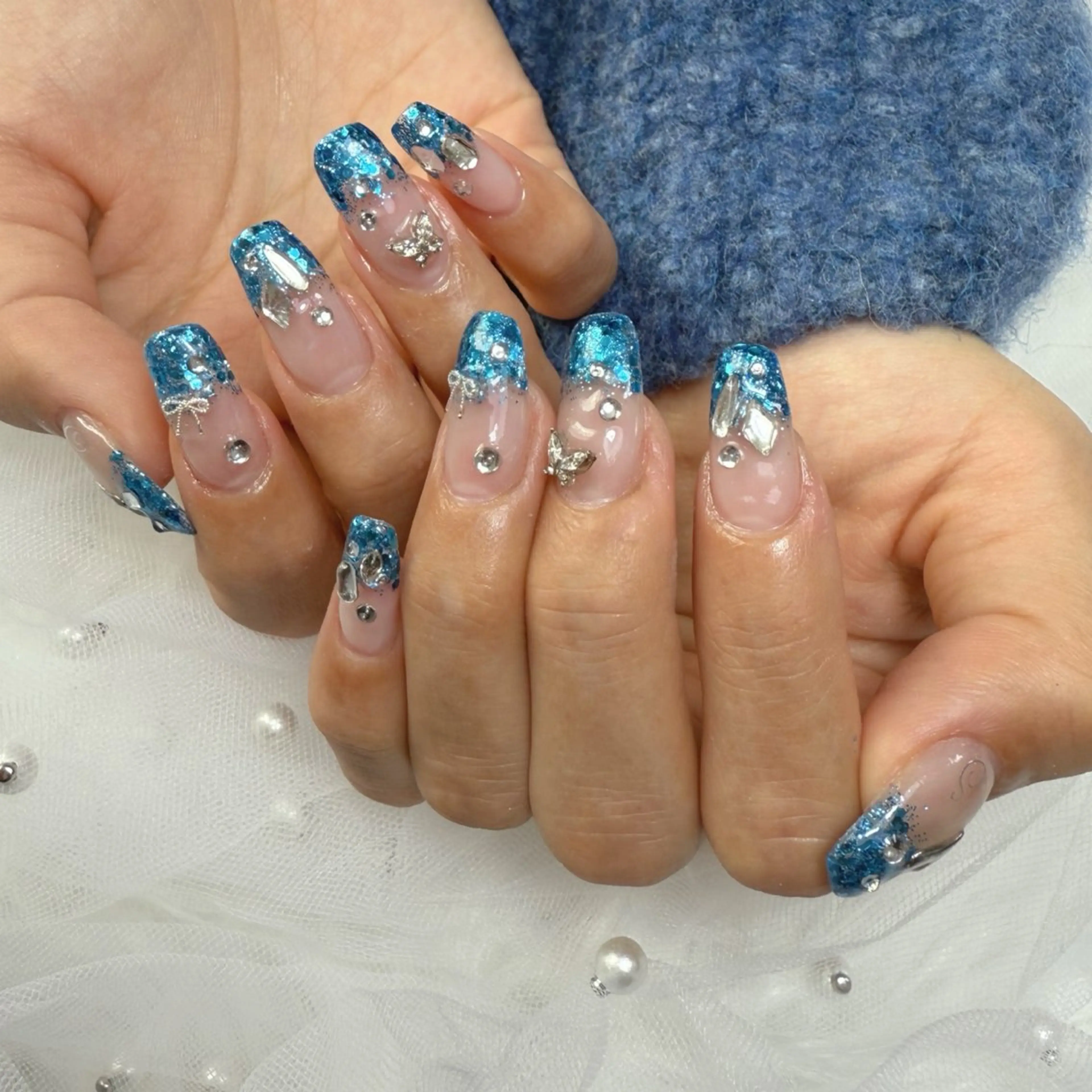 ネイル 長さ出し ラメ(グリッター) ラメグラデーション ハンドネイル L'ino nailのネイルデザイン