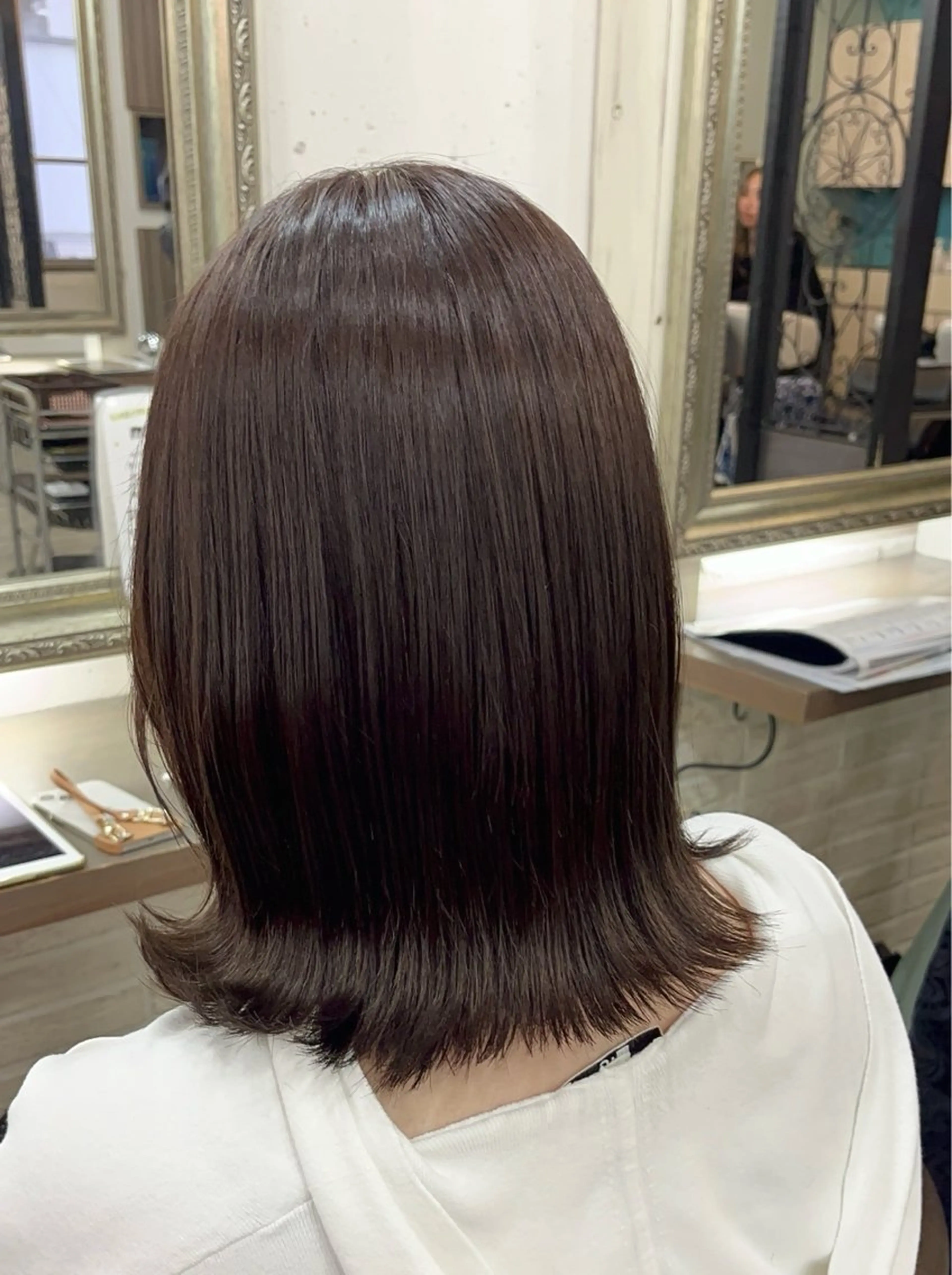 ミディアム ラベンダーブラウン ヘアカラー 兒玉/透明感カラー 髪質改善のヘアスタイル