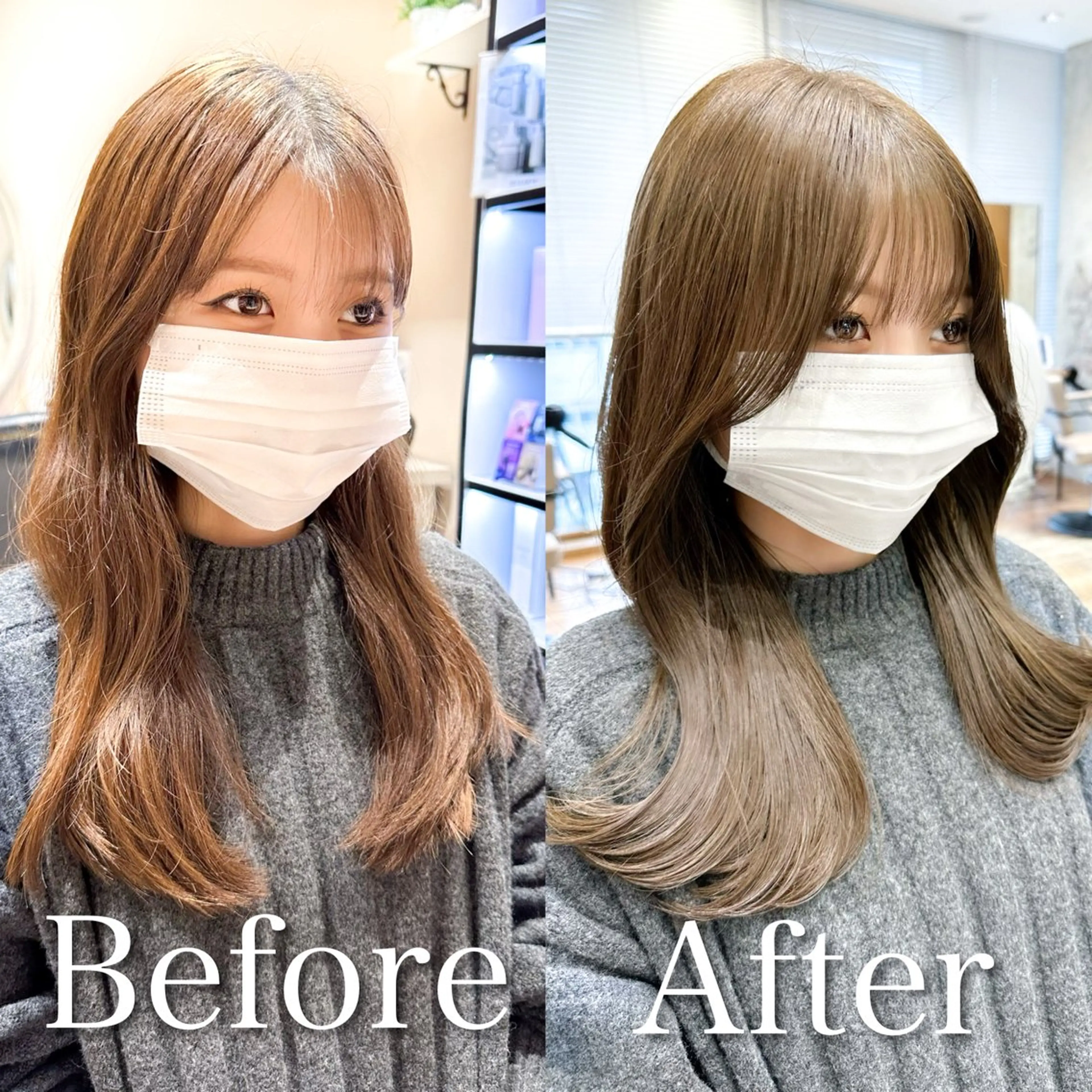 セミロング カラー ベージュカラー ブラウンカラー ブラウンベージュ くびれヘア 顔周りカット カット ヘアカラー トリートメント 顔周り/くびれヘア 韓国ヘア💕風間るなのヘアスタイル