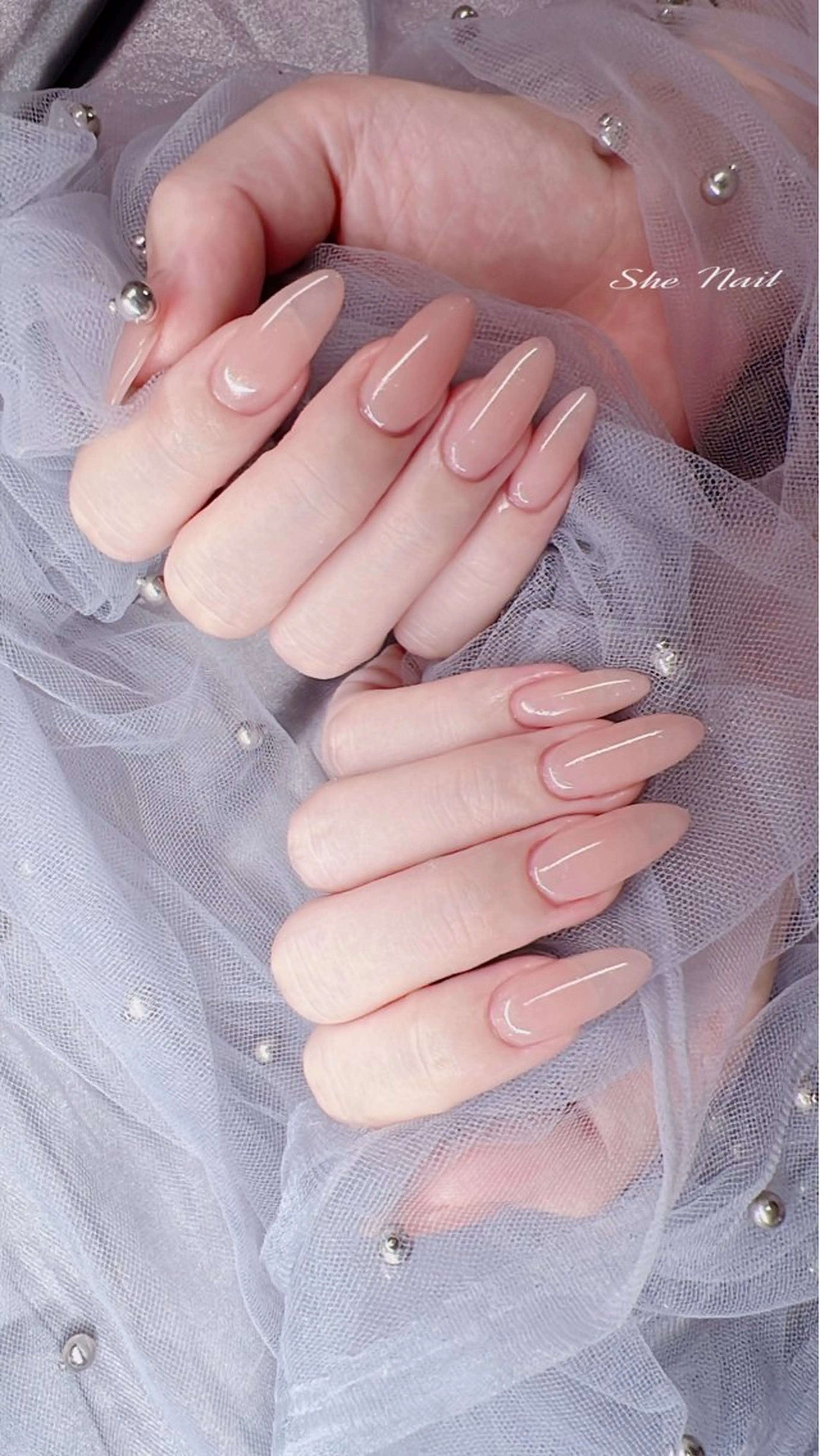 ネイル チークネイル 長さ出し フレンチネイル ハート キラキラネイル She   Nail所属・ISA_ BELLAのネイルデザイン