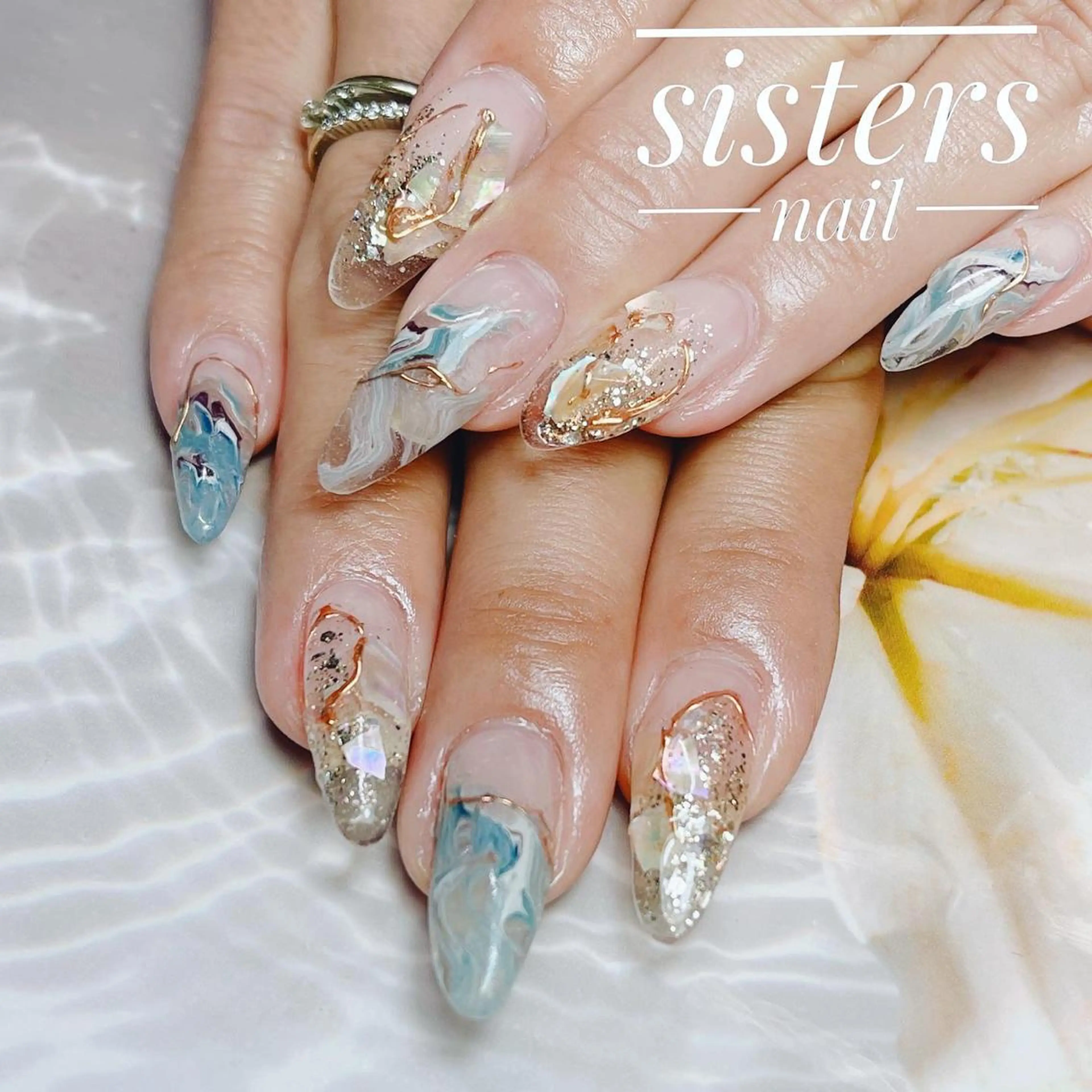 ネイル アートネイル キラキラネイル ニュアンスネイル スカルプネイル 夏ネイル ハンドネイル ハンドケア sisters nail.fのネイルデザイン