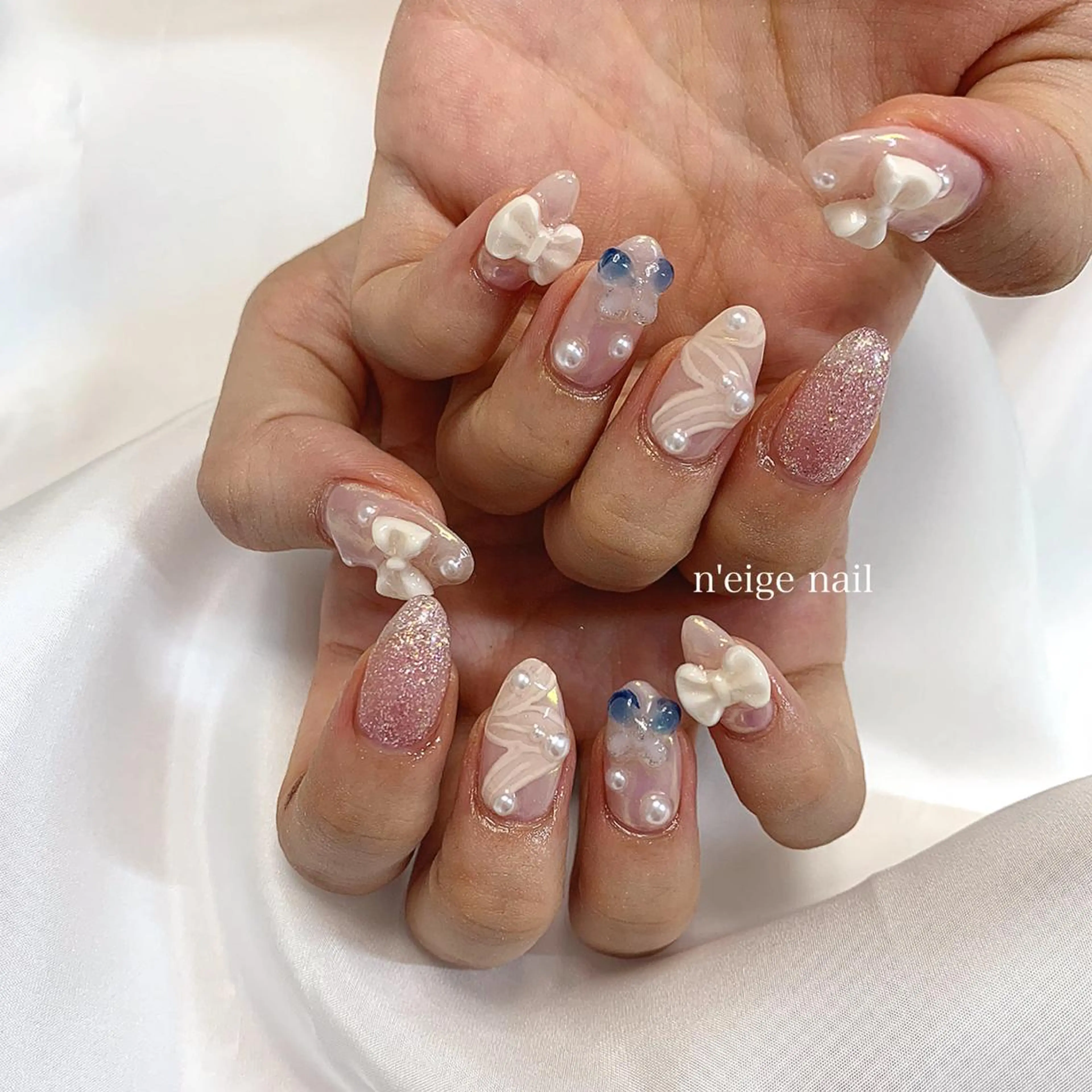 ネイル アートネイル ハート キラキラネイル 韓国ネイル ニュアンスネイル n'eige nail所属・大谷 綾香のネイルデザイン
