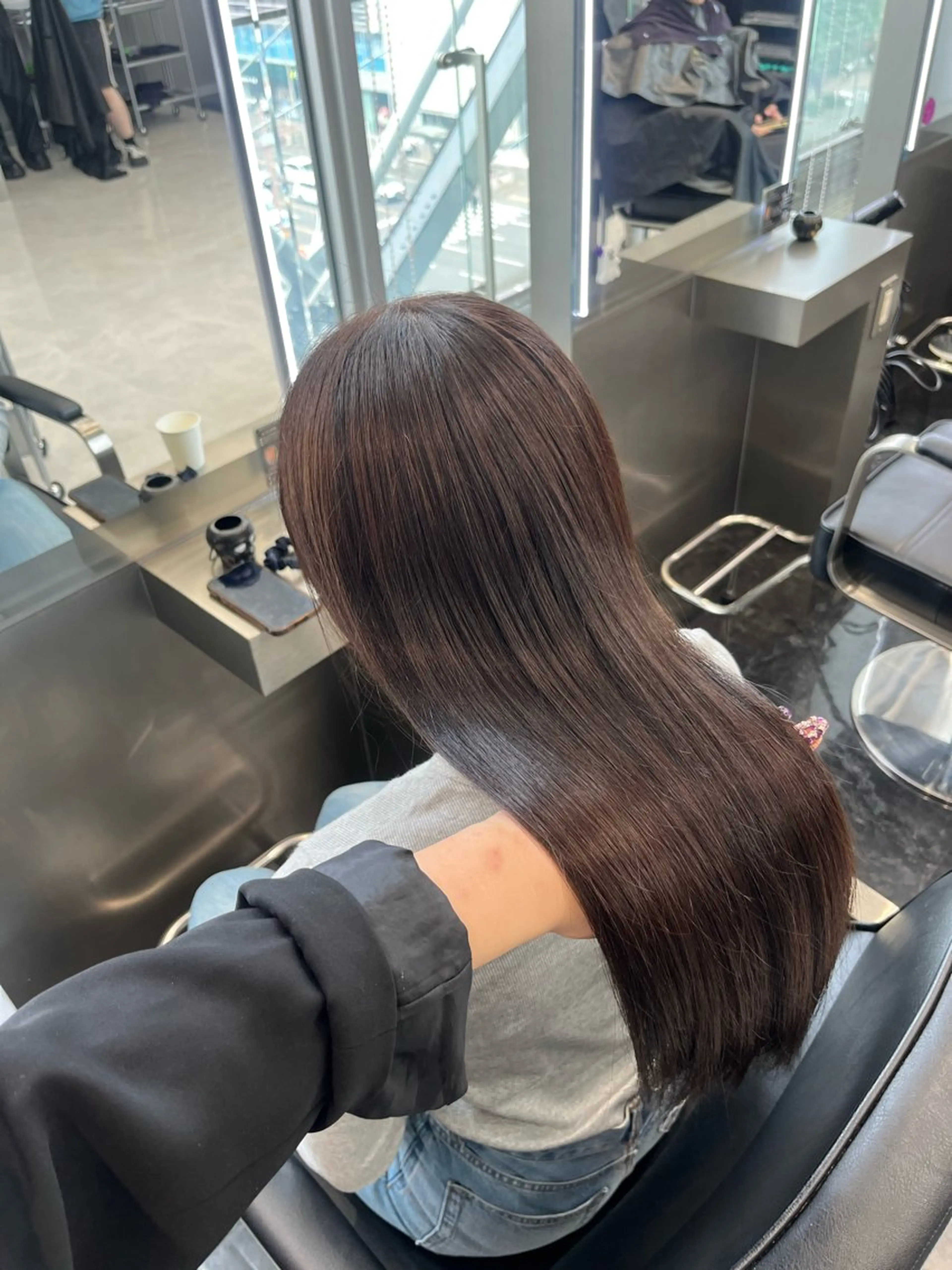 セミロング カラー ヘアアレンジ グレージュ ハイトーン/透明感 髪質改善/rinaのヘアスタイル