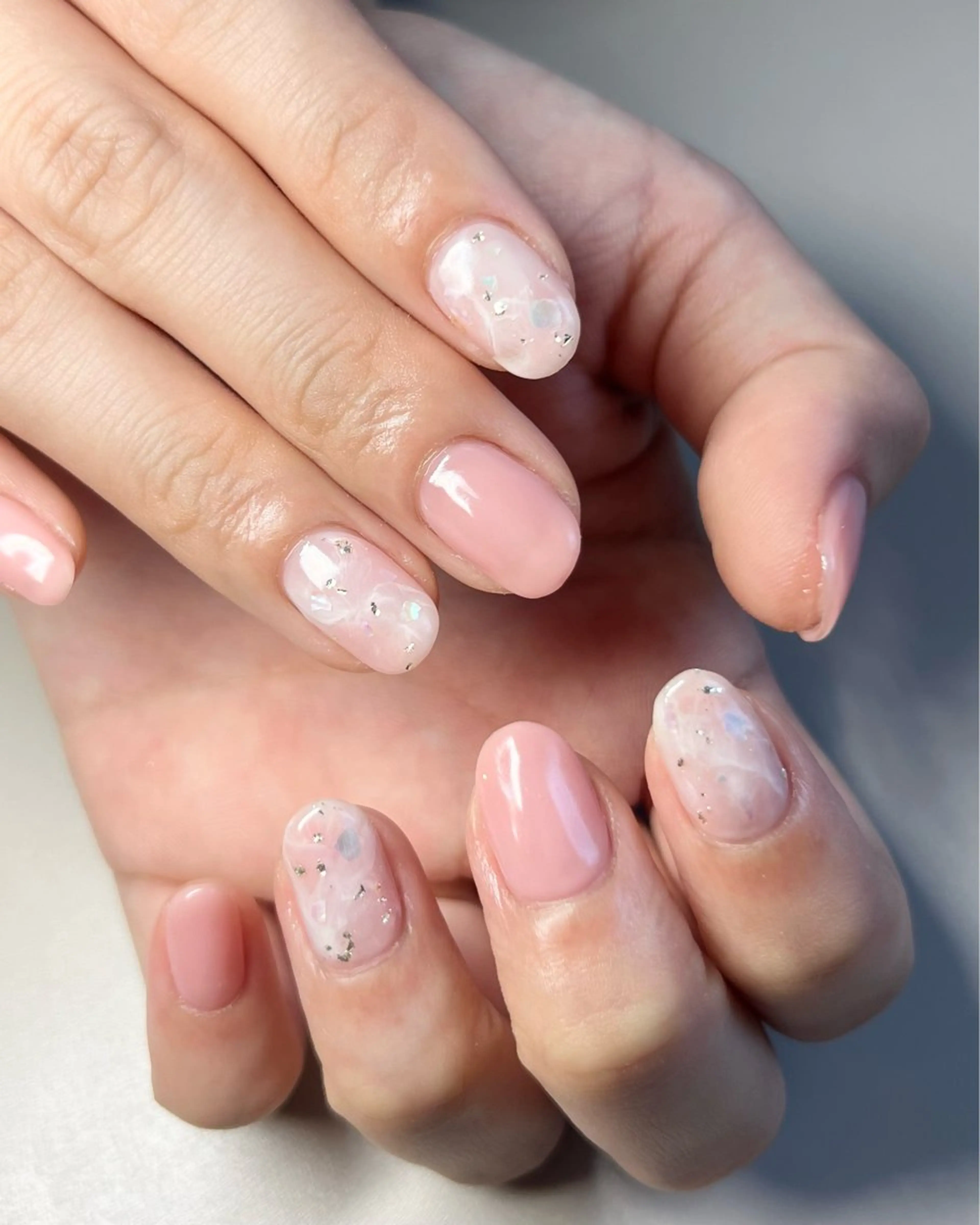 ネイル 大理石ネイル(マーブル) オフィスネイル ピンク toki 横浜✨天王町のネイルデザイン