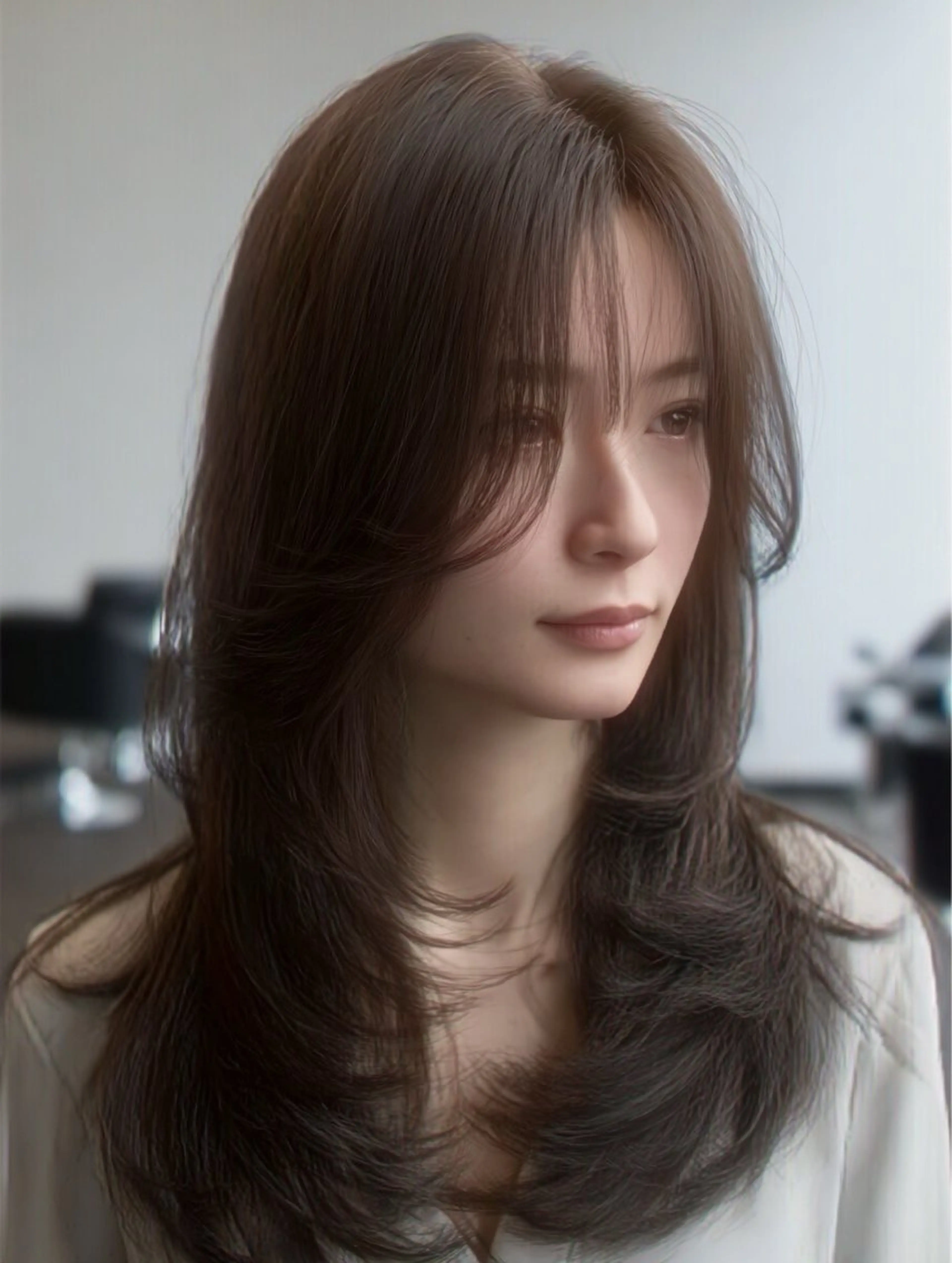 セミロング 顔まわりレイヤー 顔周りカット ハッシュカット ハイレイヤー 韓国風ヘア カット 縮毛矯正 トリートメント ✨毛髪診断で絶対綺麗 ✨美髪艶髪専門✨高浪のヘアスタイル