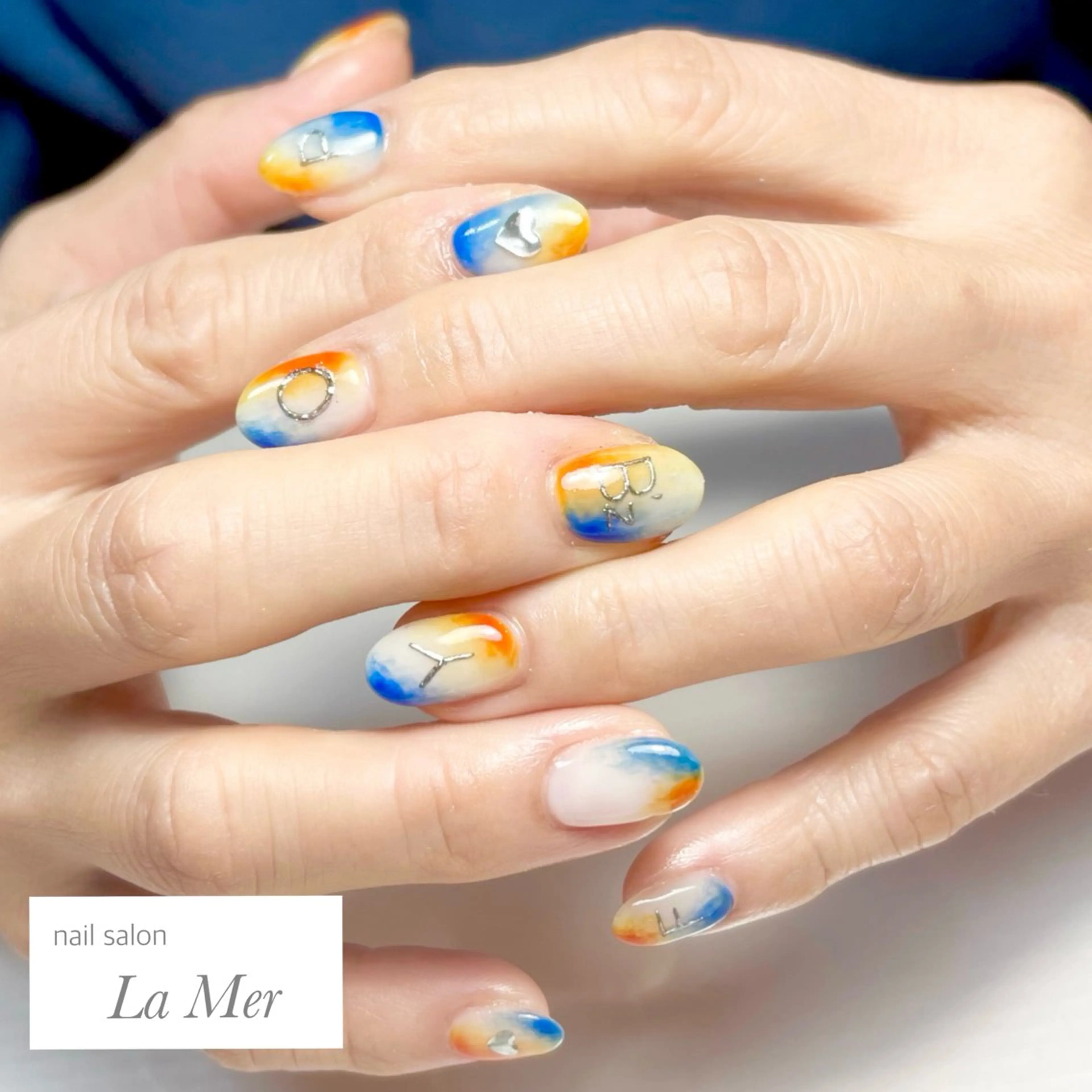 ネイル カジュアル ハート 大理石ネイル(マーブル) ミラーネイル 持ち込み nailsalon La Merのネイルデザイン