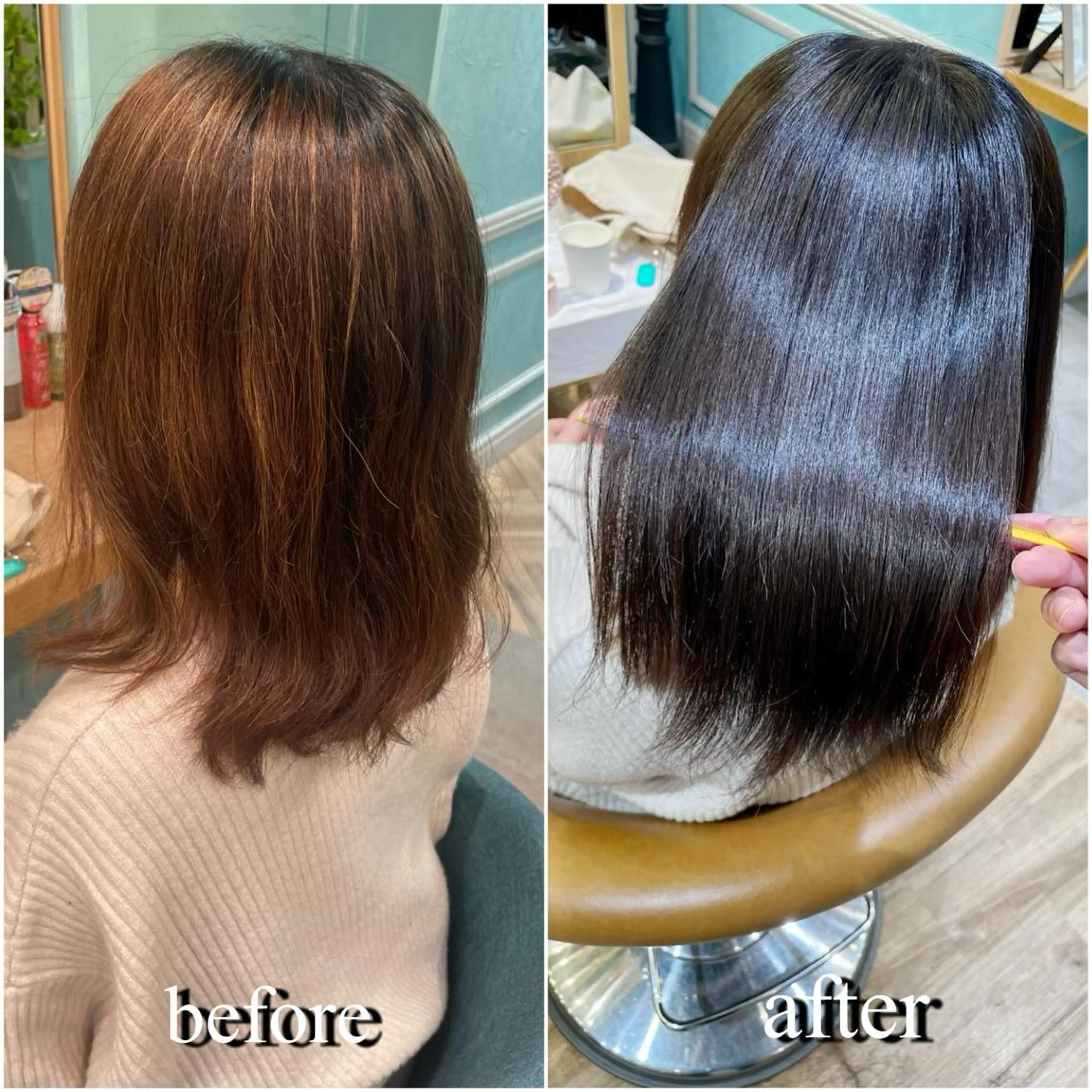 ミディアム カット ヘアカラー 縮毛矯正 トリートメント 縮毛矯正　髪質改善 韓国風レイヤー　吉田のヘアスタイル