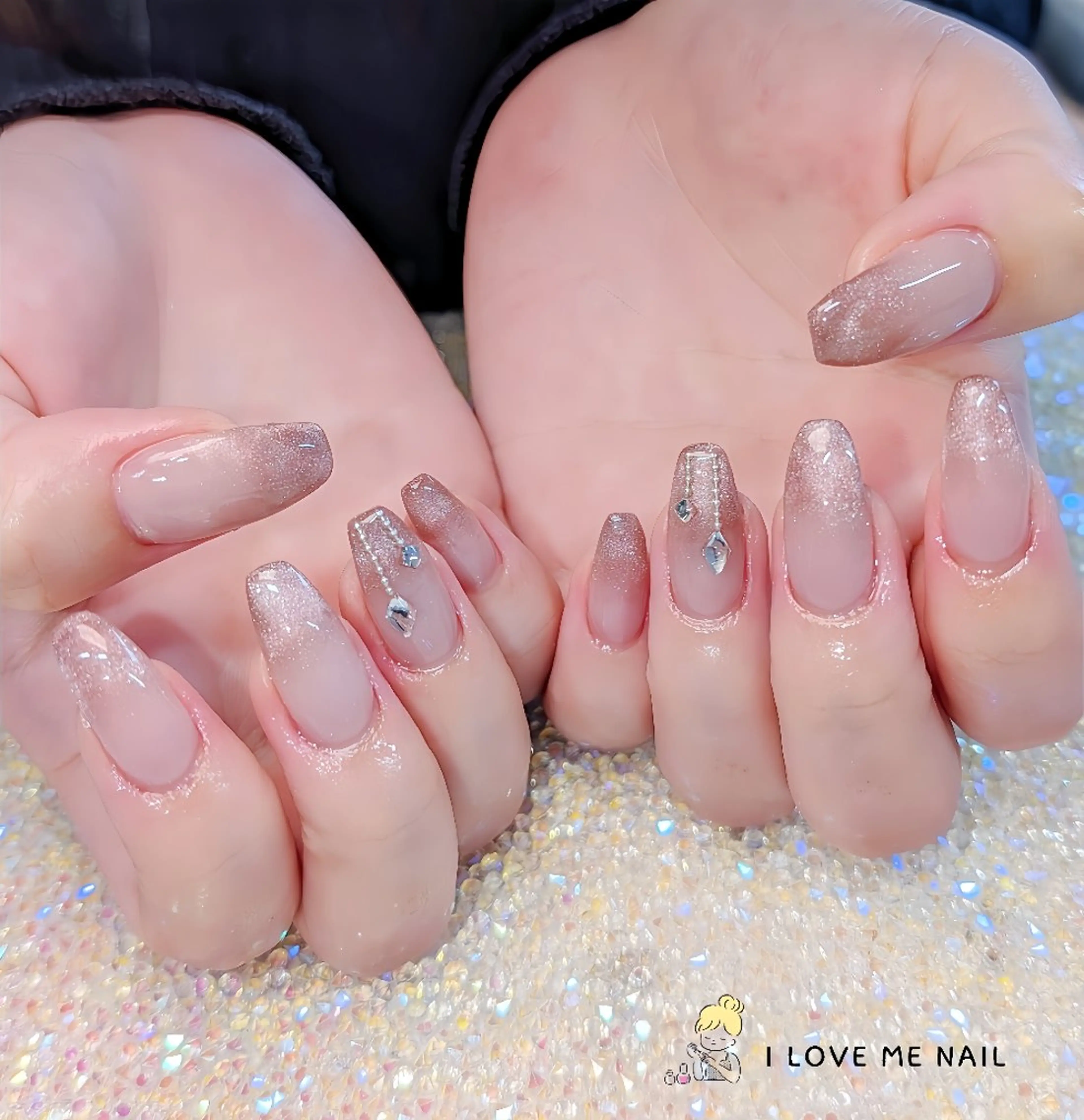 ネイル 長さ出し ジェルネイル ハート 韓国ネイル マグネットネイル ハンドネイル I LOVE ME  NAIL.｡.:*♡のネイルデザイン